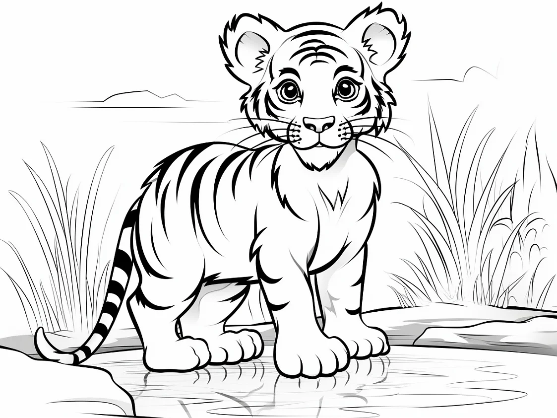 Vorlage Tiger Wasser Gras zum Ausmalen - tesa