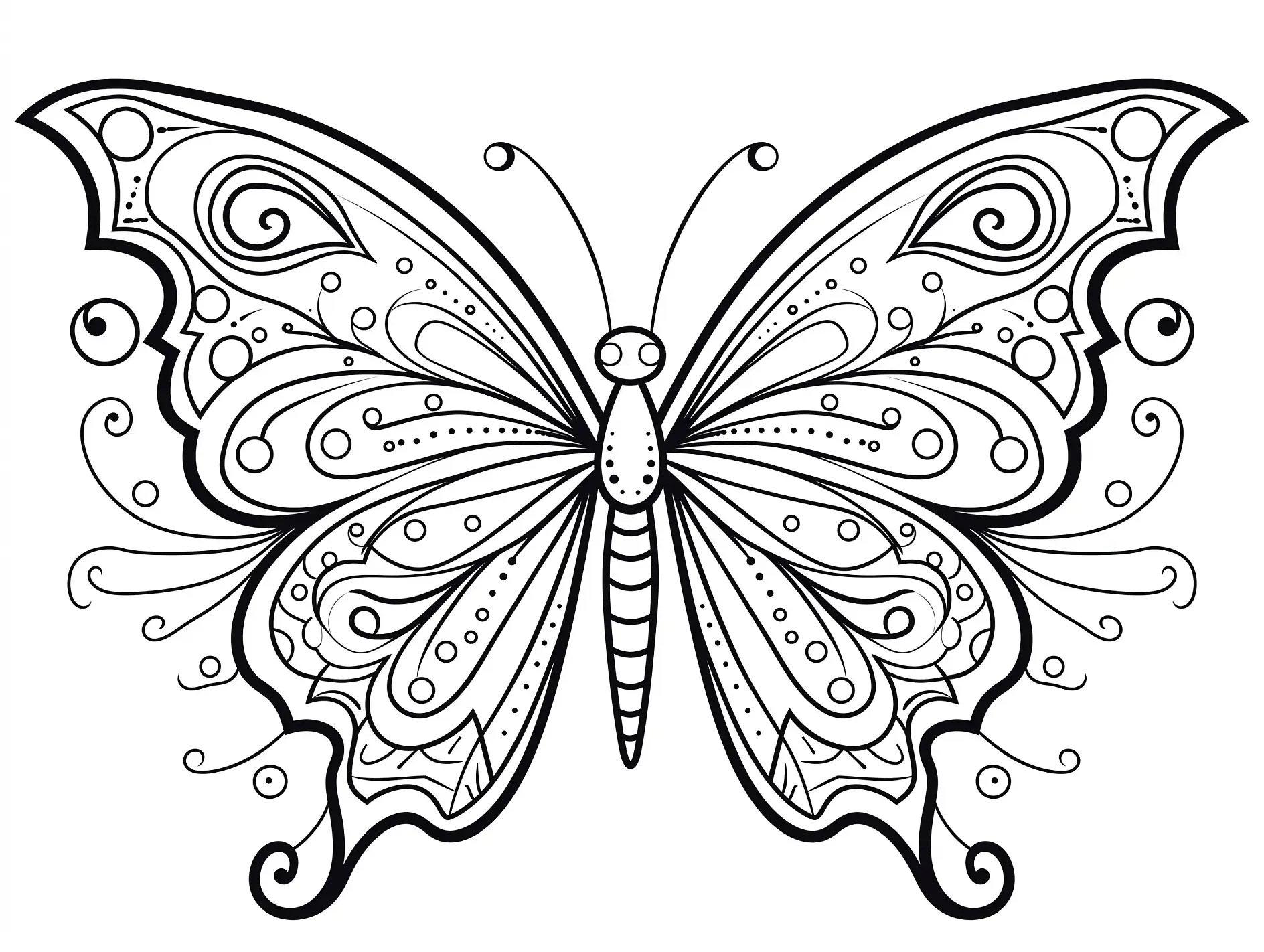 Ausmalbild verzierter Schmetterling mit Swirls