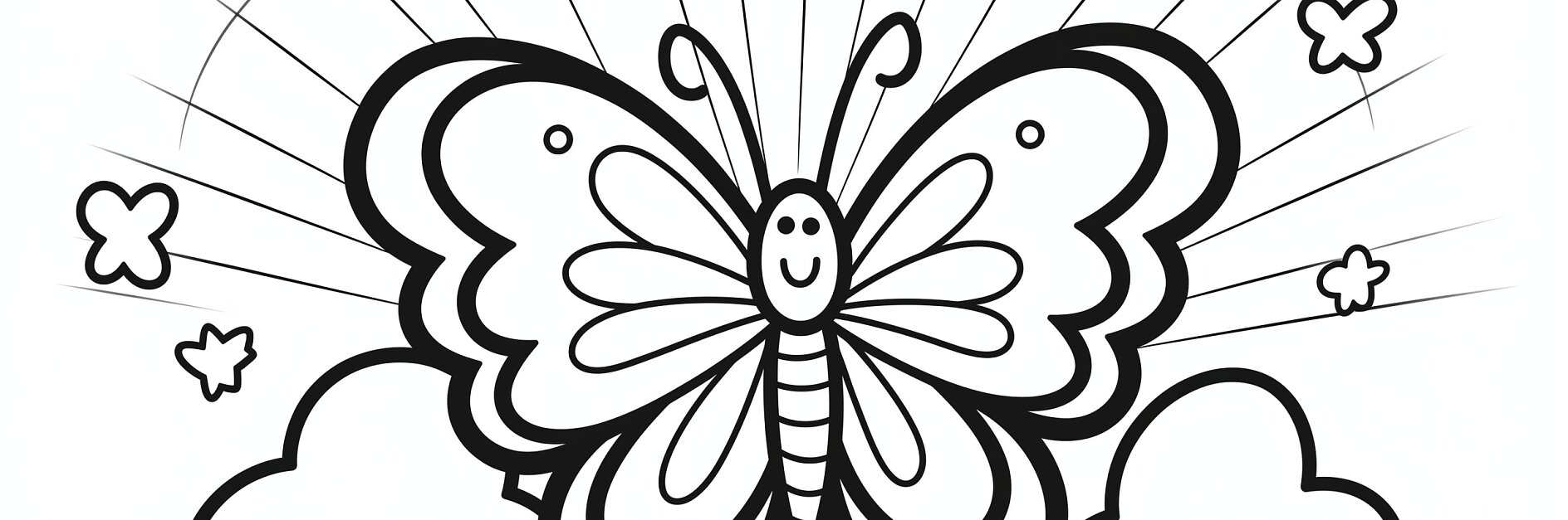 Ausmalbild lächelnder Schmetterling mit Sternen