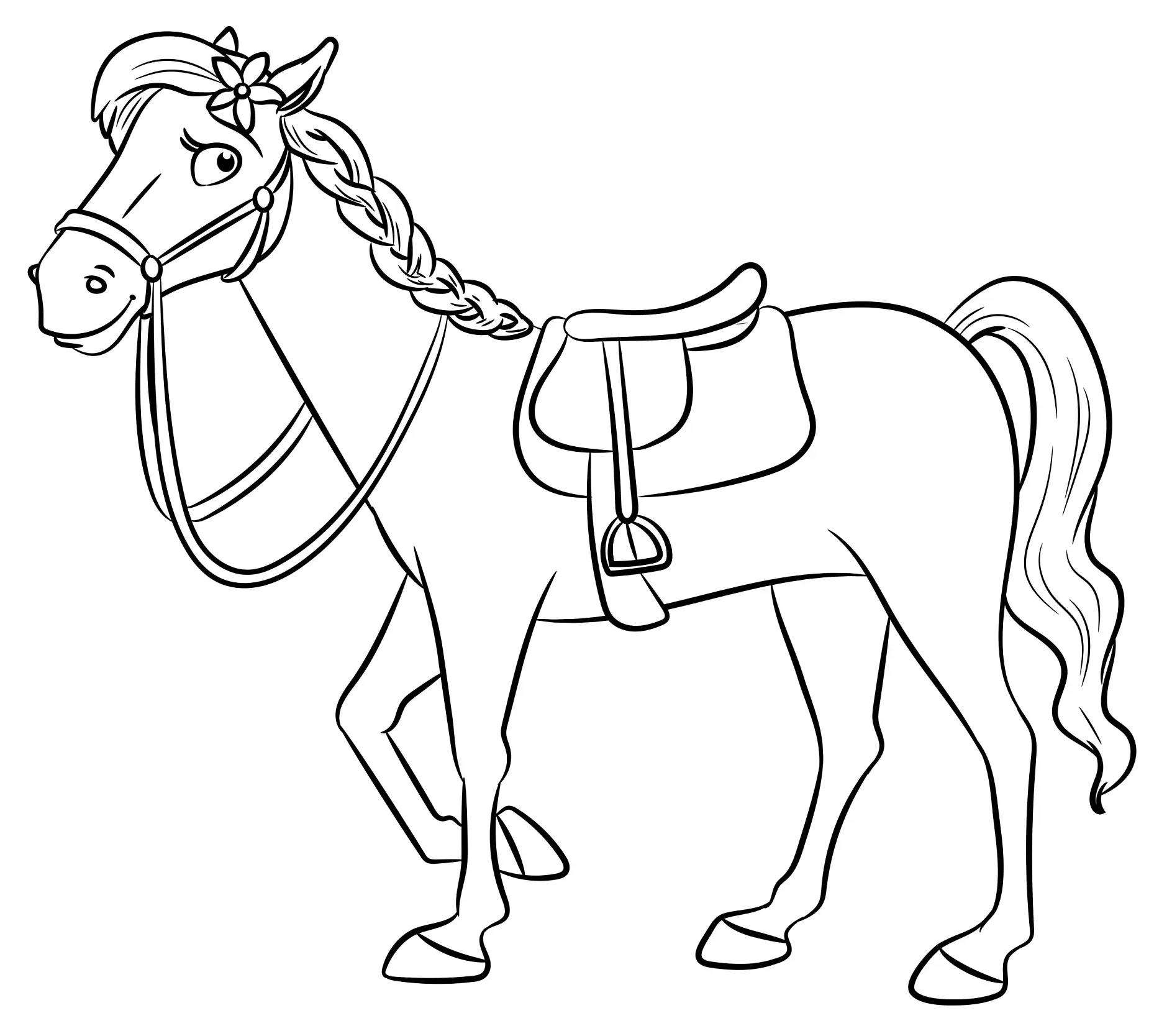 Ausmalbild Pferd mit geflochtener Mähne