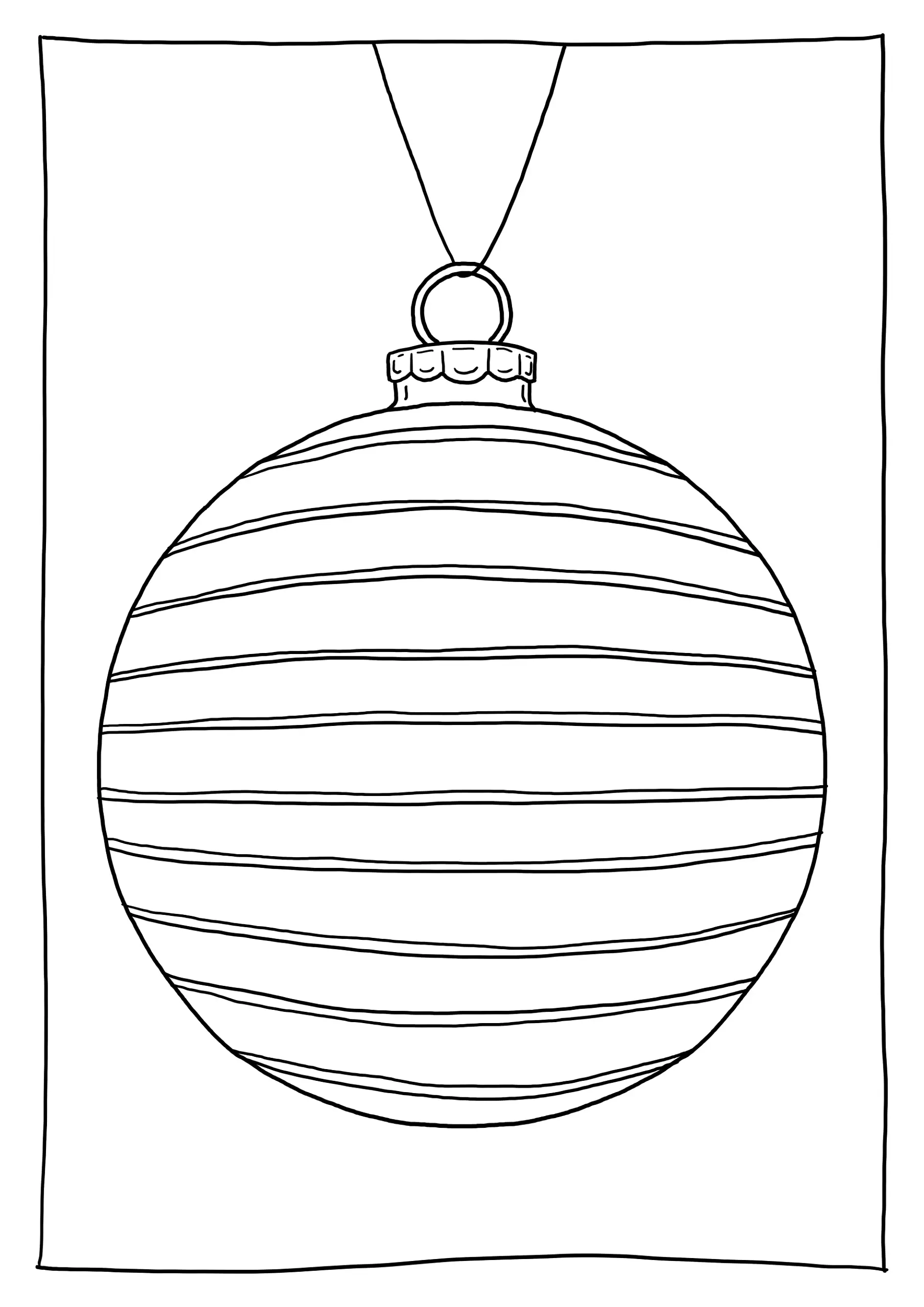 Ausmalbild Weihnachtskugel Streifen hängend einfacher Rahmen