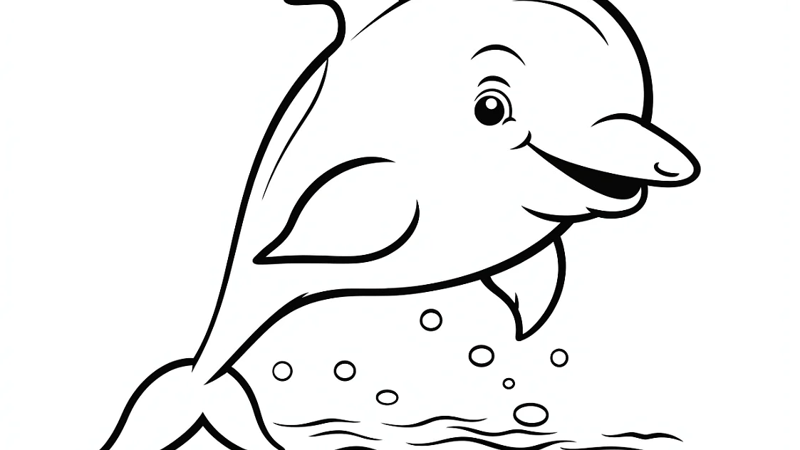 Ausmalbild springender Delfin über Wasserlinie