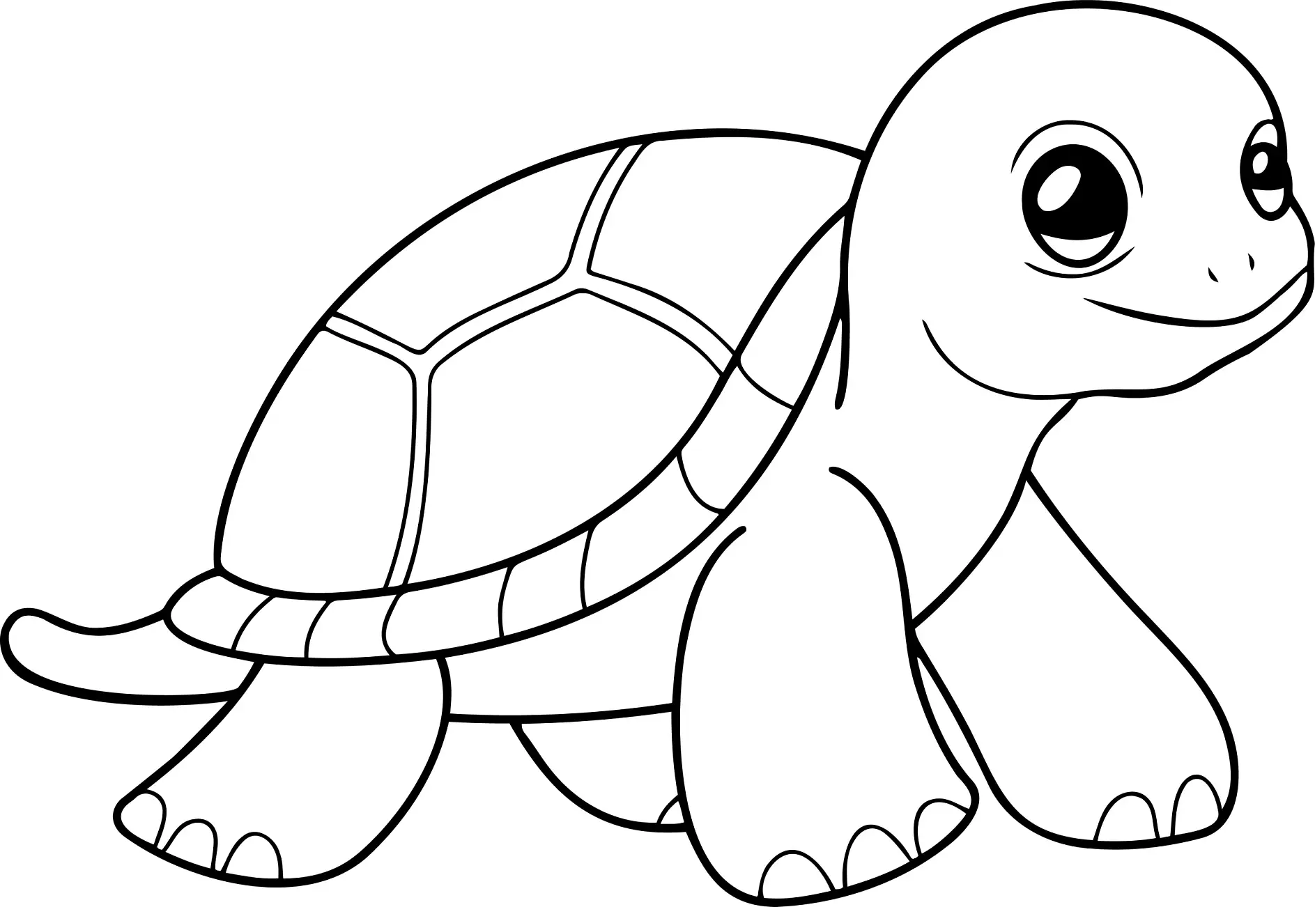 Ausmalbild glückliche Schildkröte seitlich