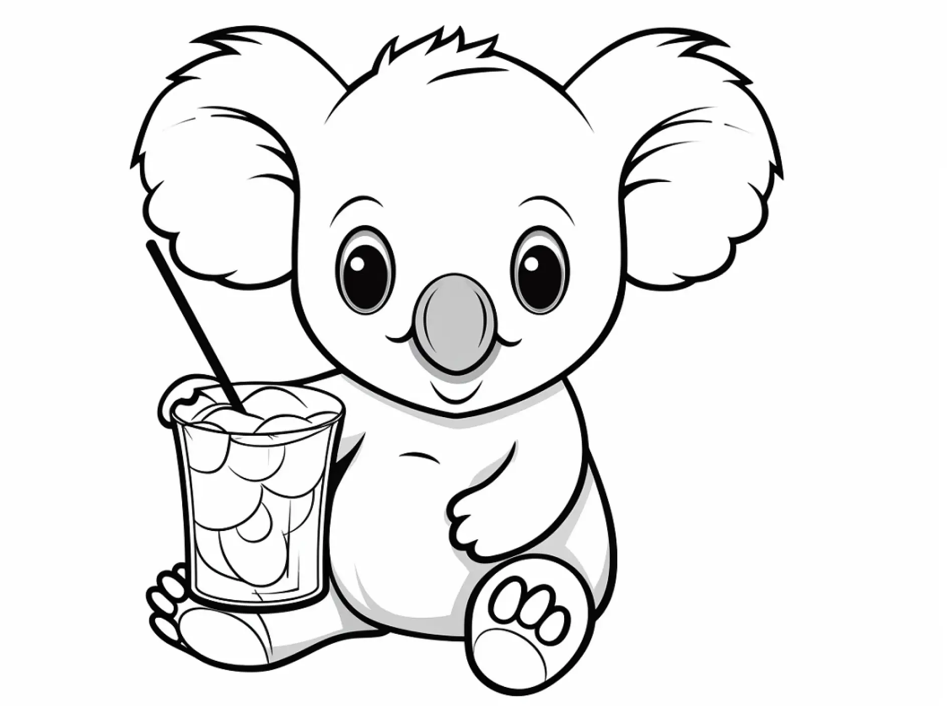 Ausmalbild Koala mit Getränk