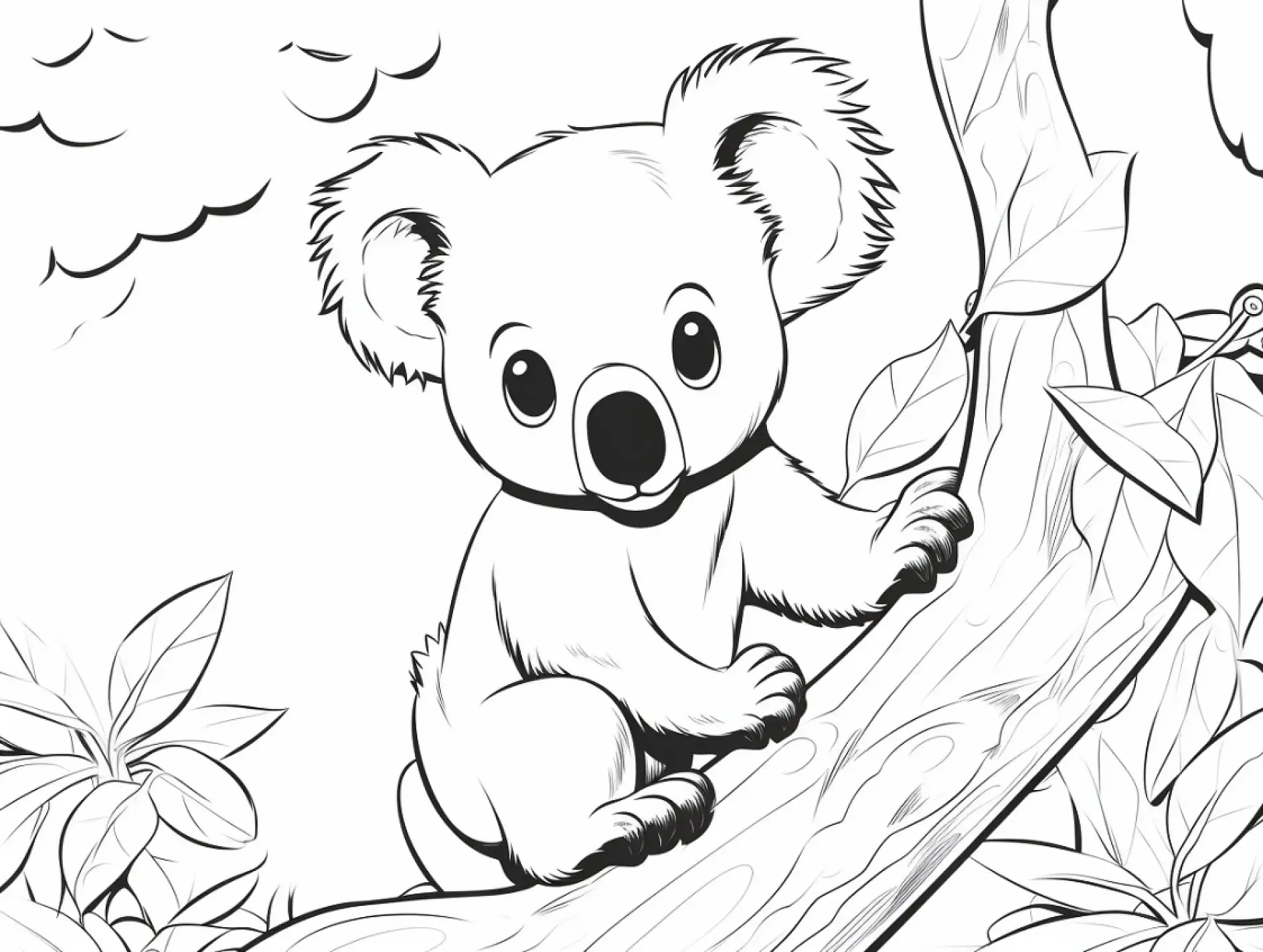 Ausmalbild Koala sitzend auf großem Ast