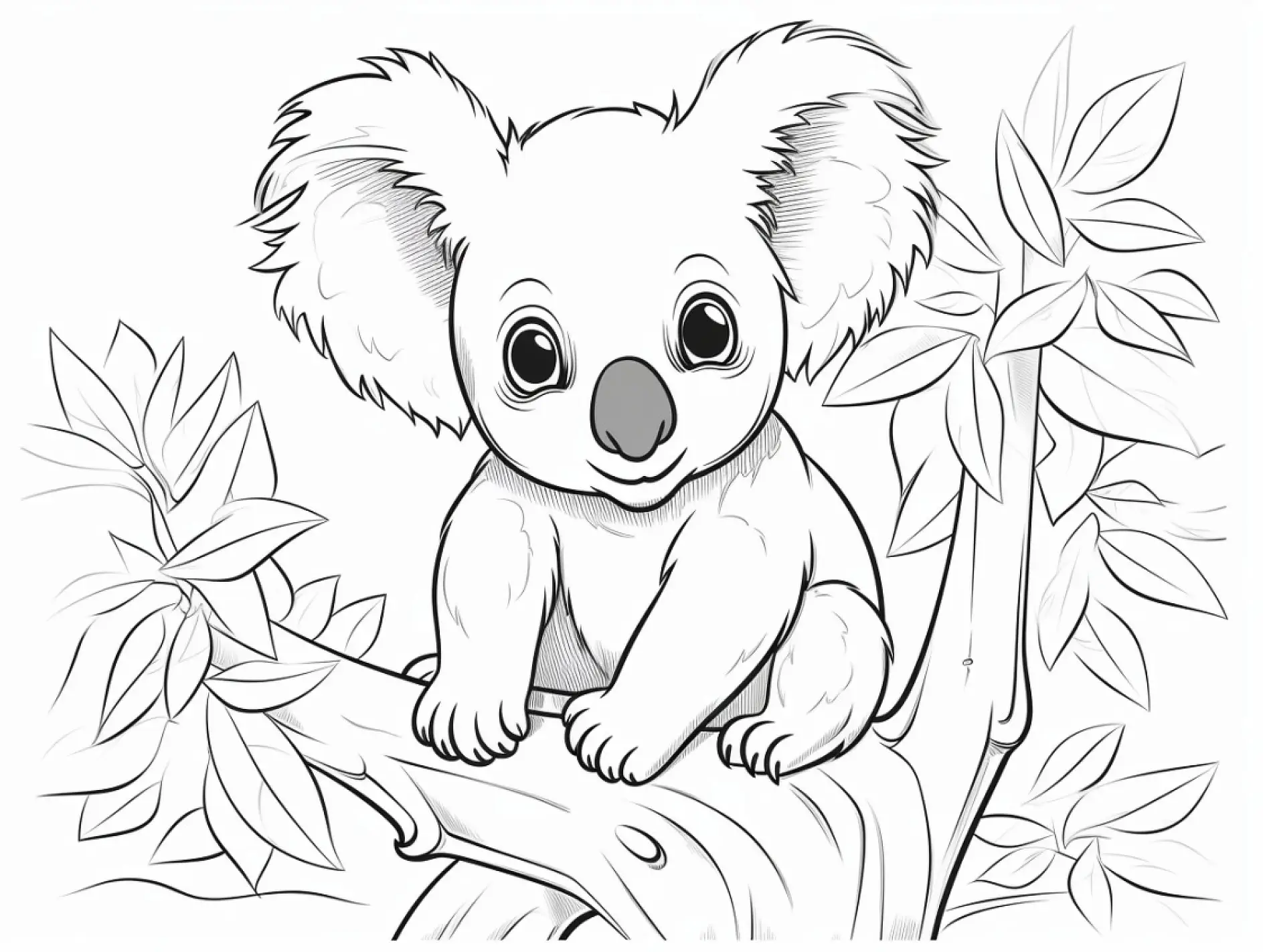 Ausmalbild Koala sitzt auf Ast