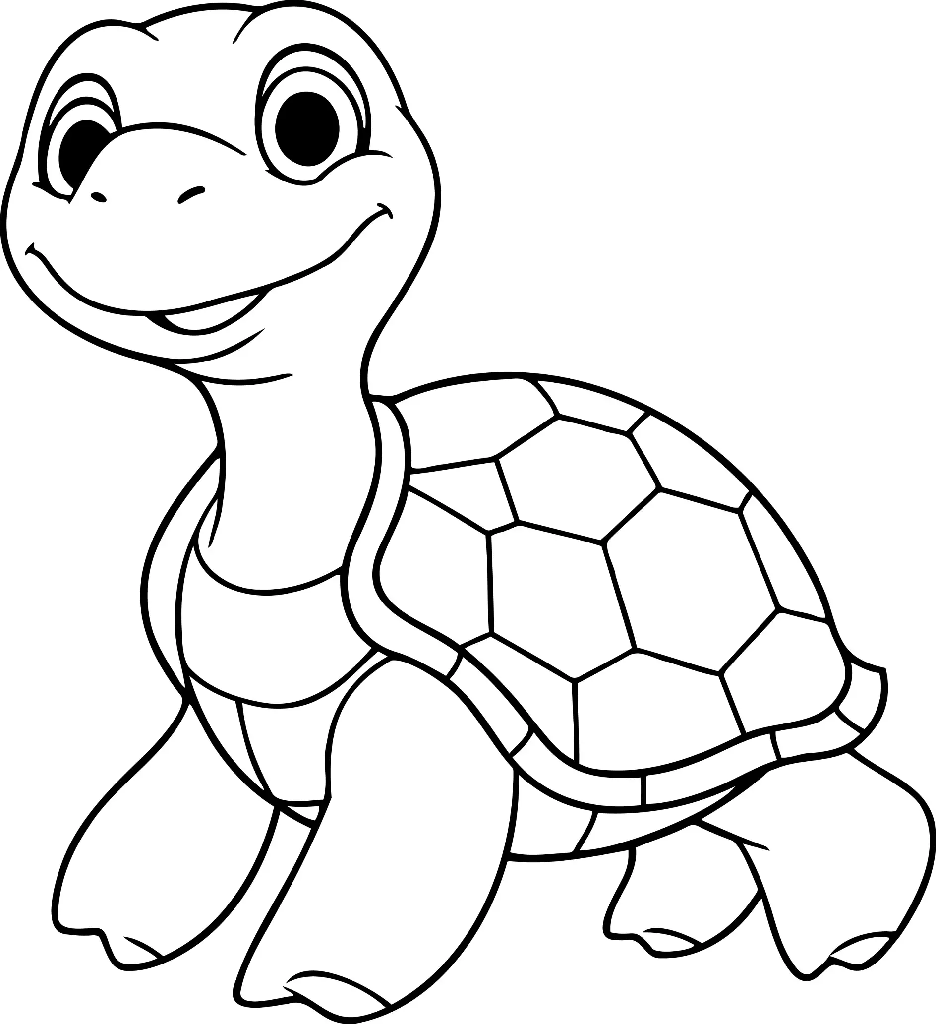 Ausmalbild lächelnde Schildkröte im Profil