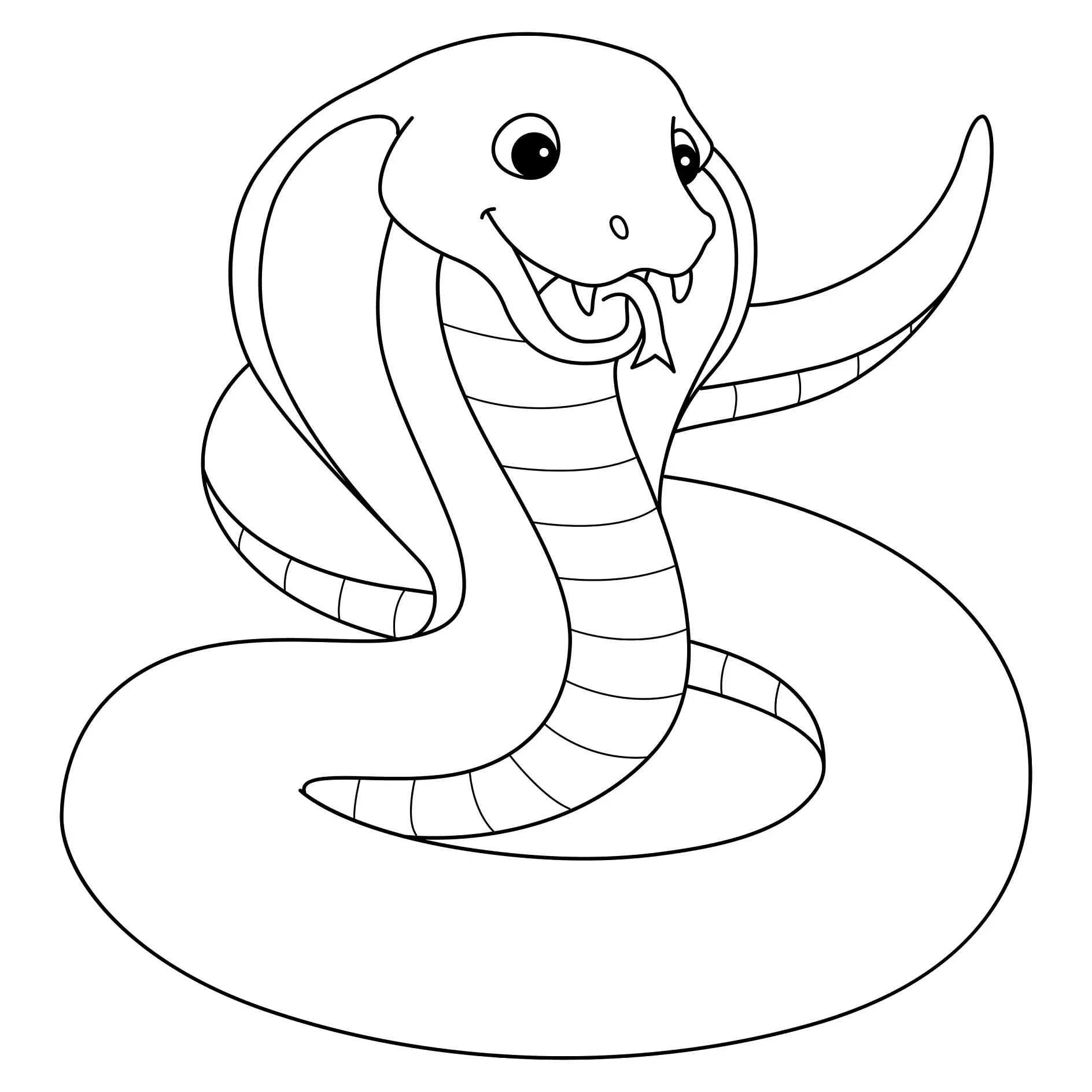 Ausmalbild lächelnde Schlange mit Zunge