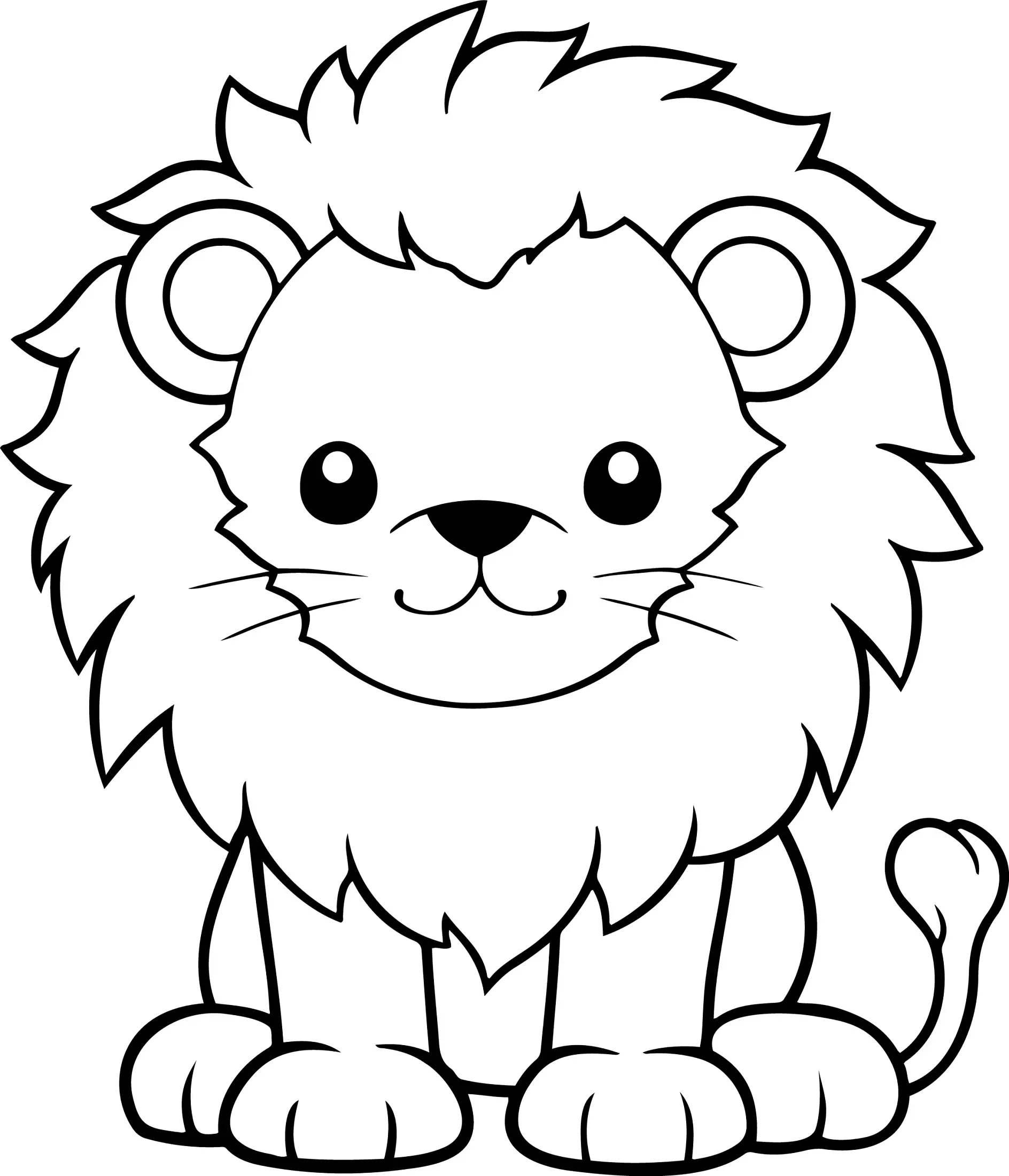 Ausmalbild Löwe große Mähne sitzendLion vector illustration. Black and white outline Lion coloring book or page for children