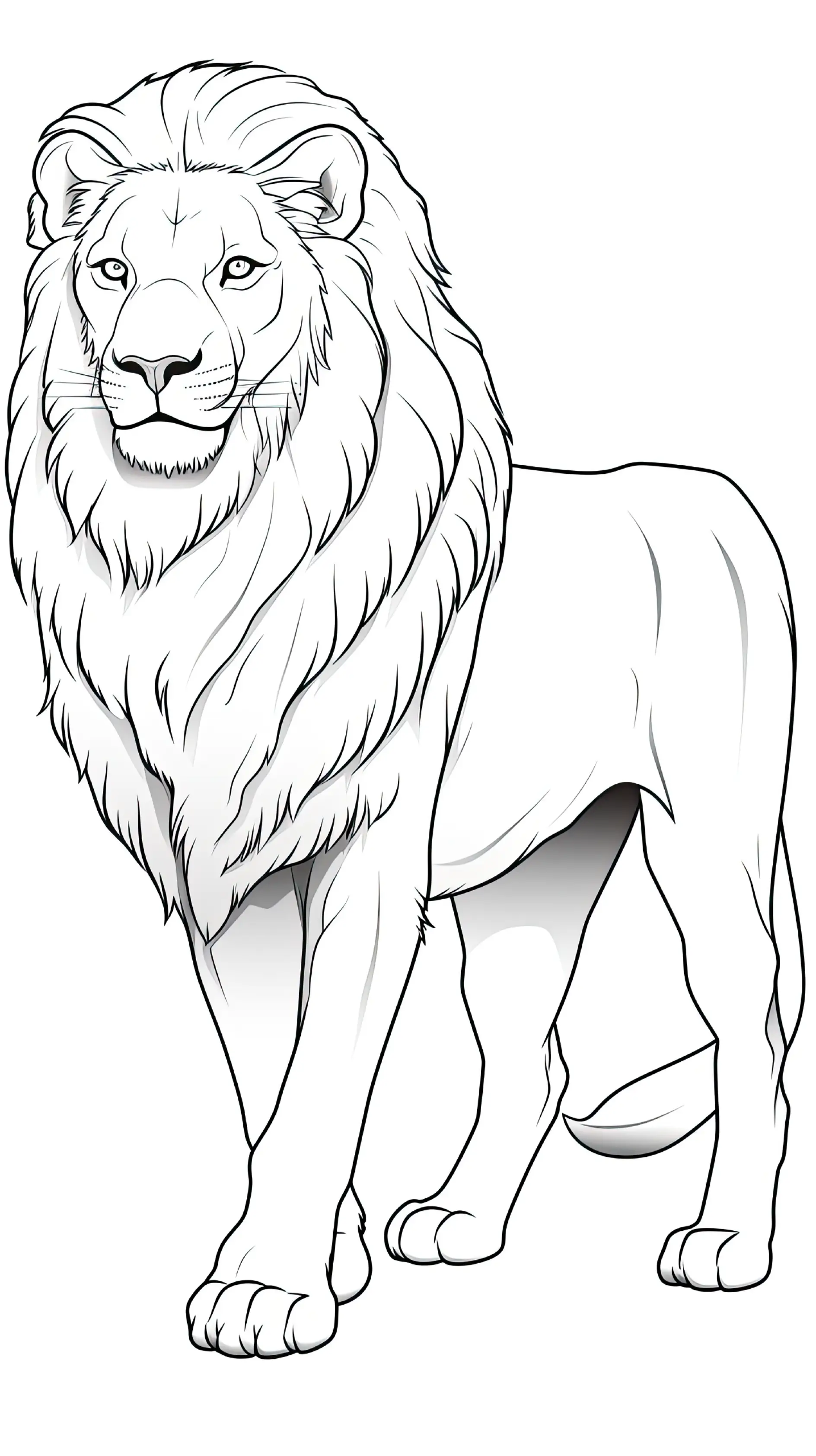 Ausmalbild Löwe majestätisch stehend Frontansicht