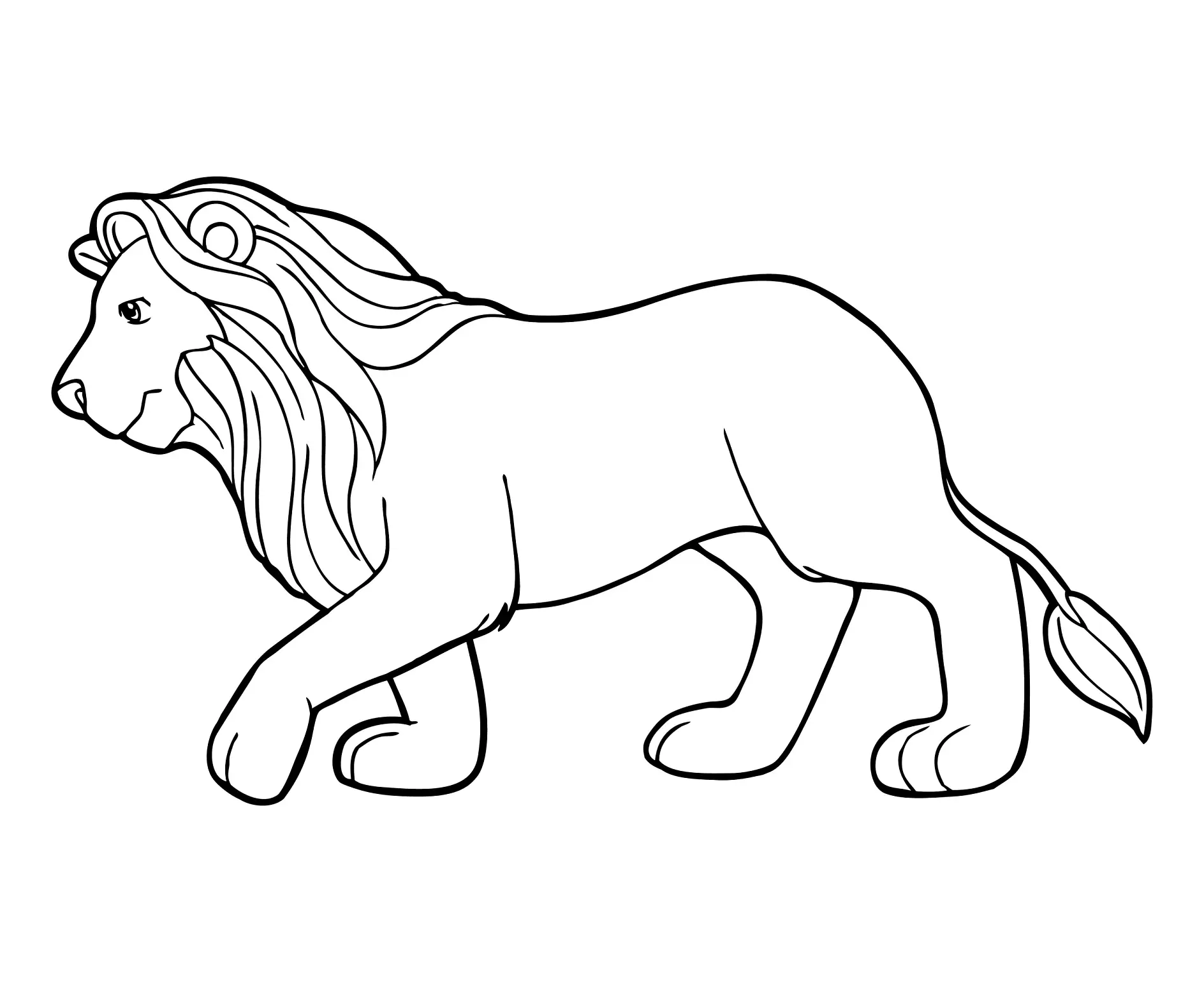 Ausmalbild Löwe schreitend Profilansicht