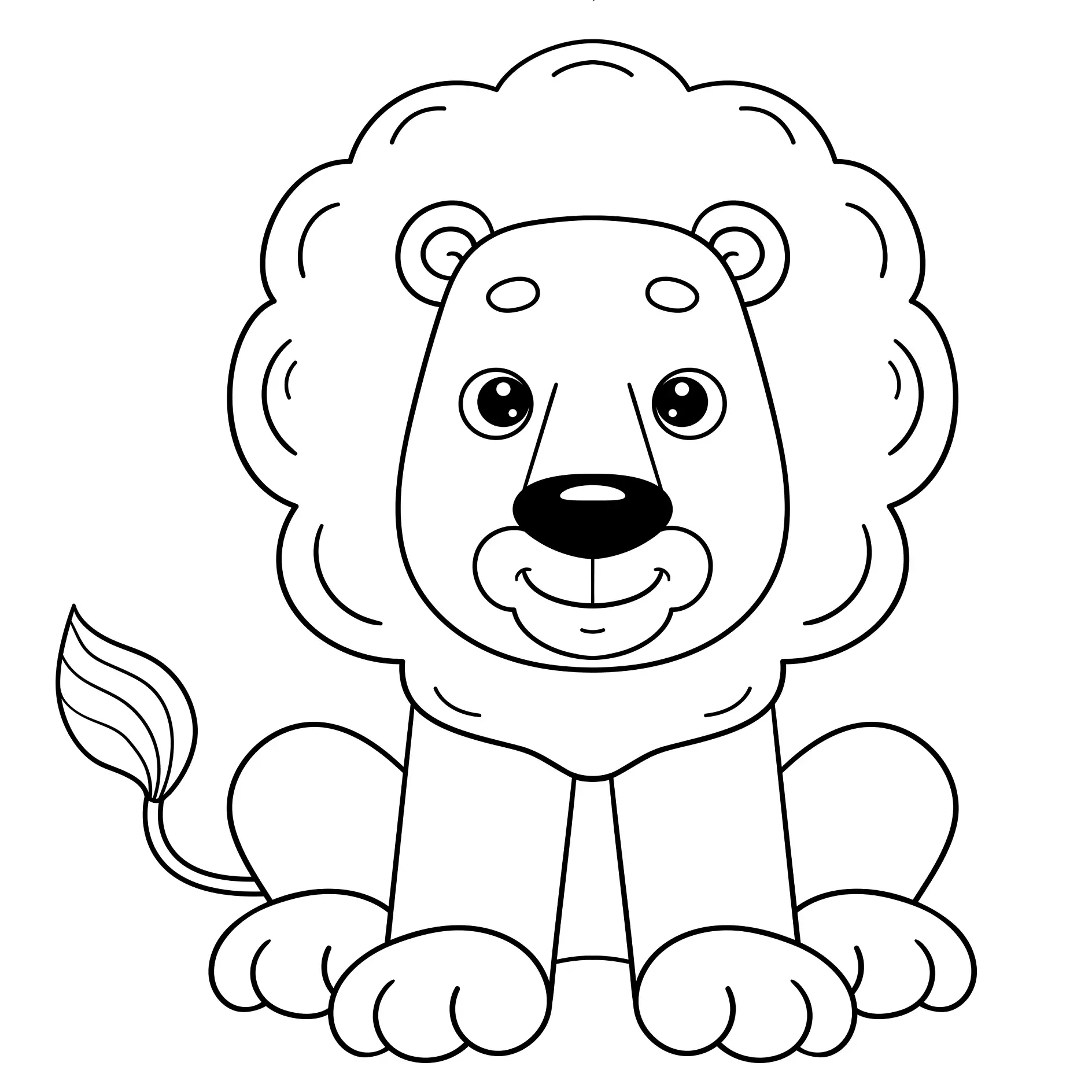 Ausmalbild Löwe sitzend lächelndColoring Page Outline Of cartoon cute lion. Coloring Book for kids.