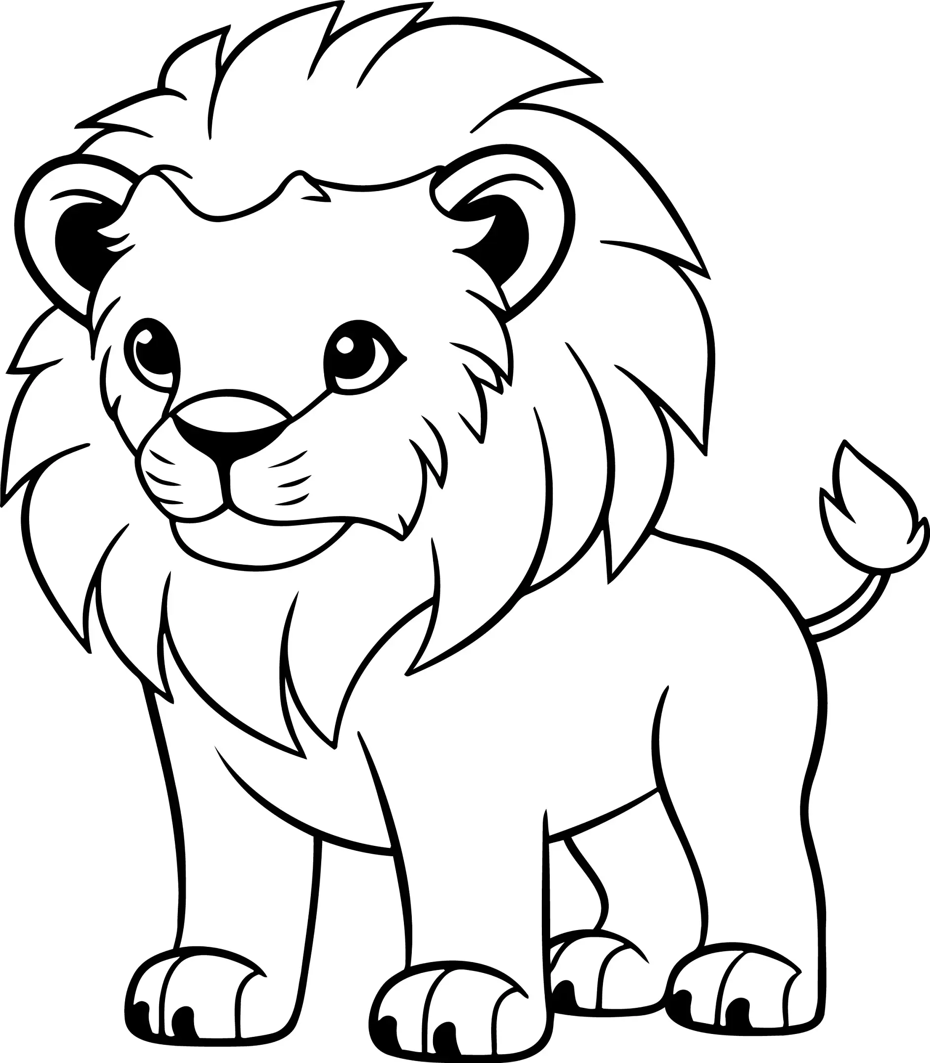 Ausmalbild Löwe stehend seitliche PoseLion vector illustration. Black and white outline Lion coloring book or page for children
