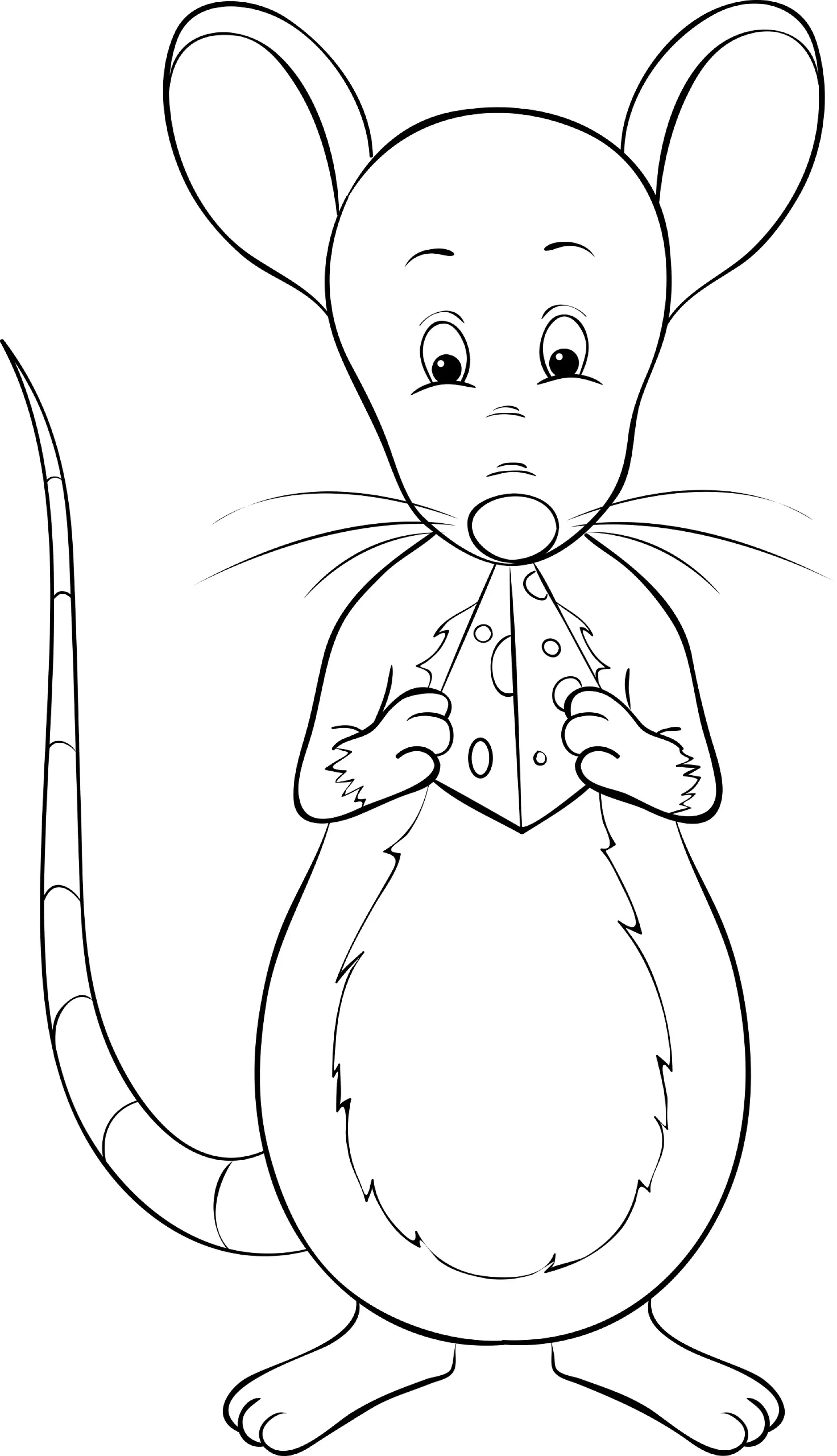 Ausmalbild Maus überrascht stehend Hände auf Brust