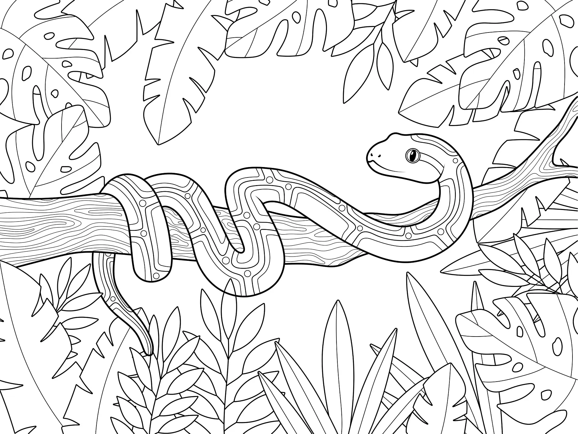 Ausmalbild Schlange im Dschungel