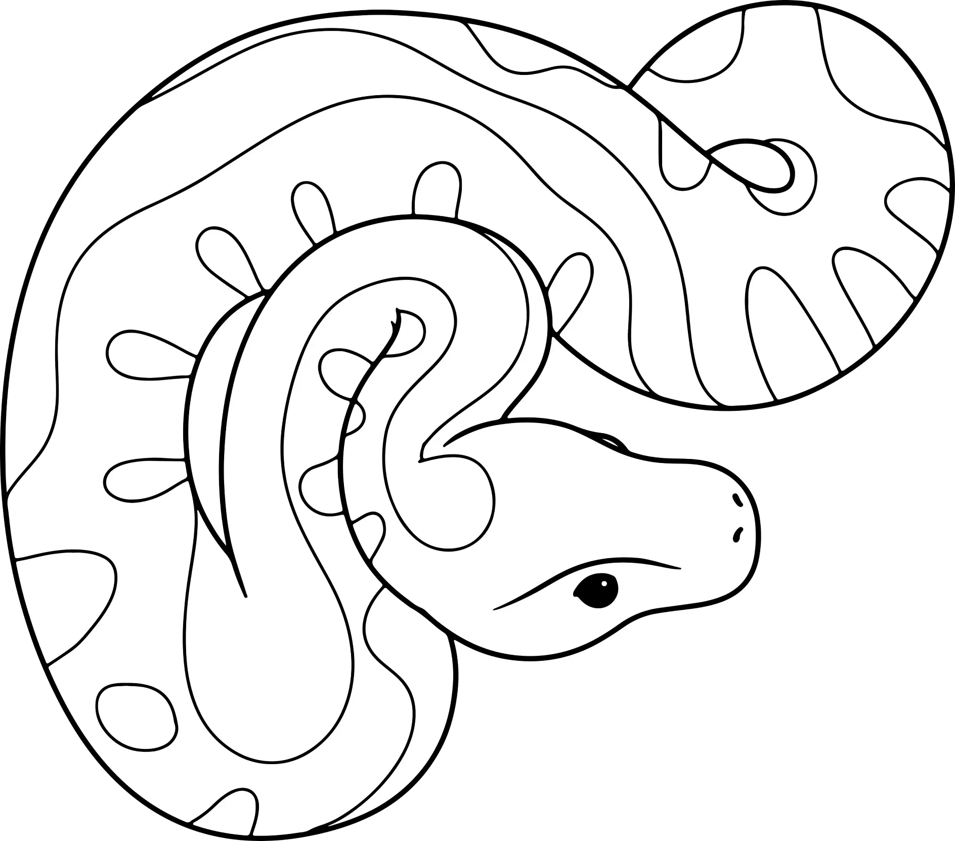 Ausmalbild Schlange mit Kreisen und Wellenlinien Muster