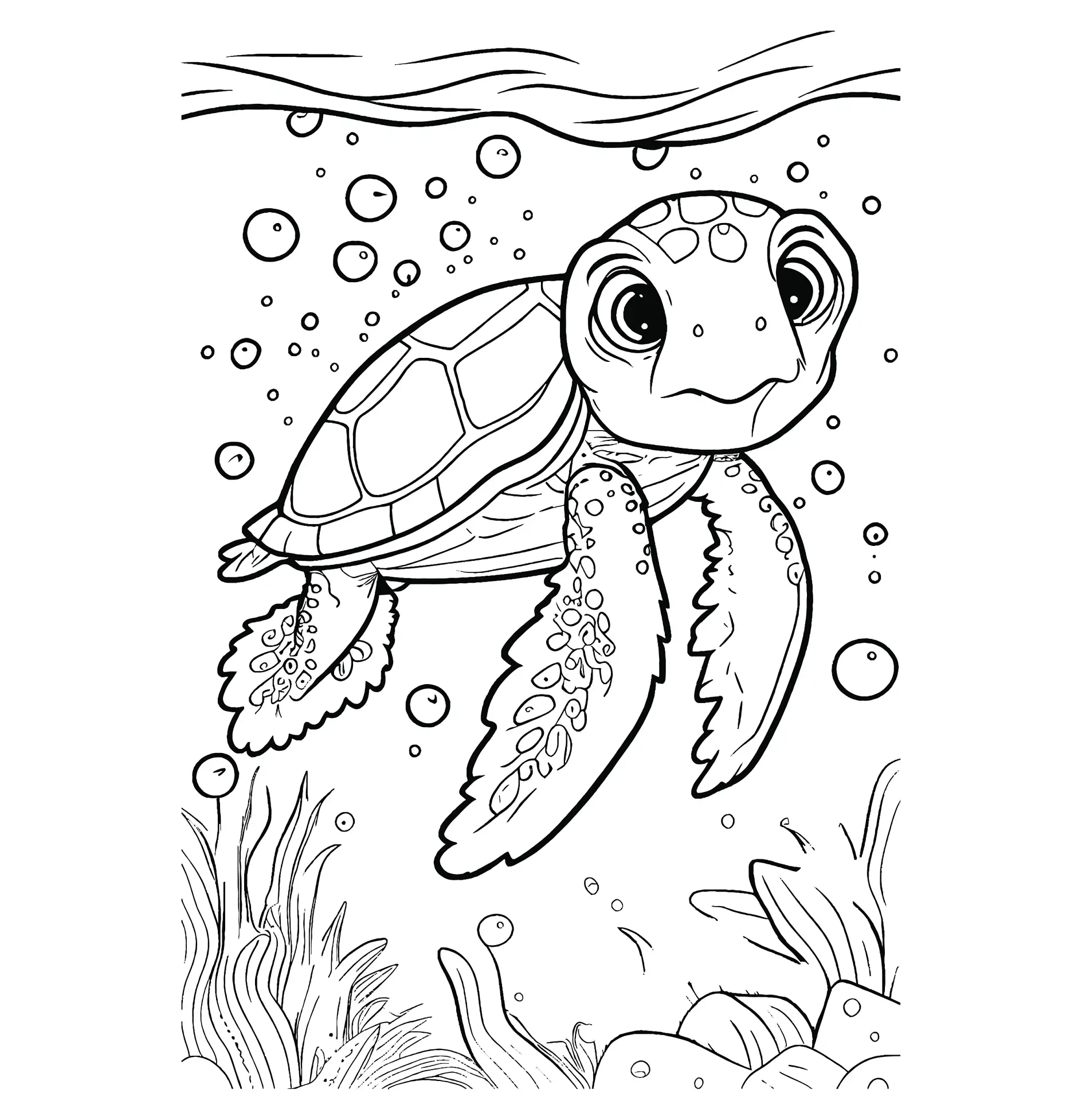 Ausmalbild Verzierte Schildkröte schwimmt unter Wasser