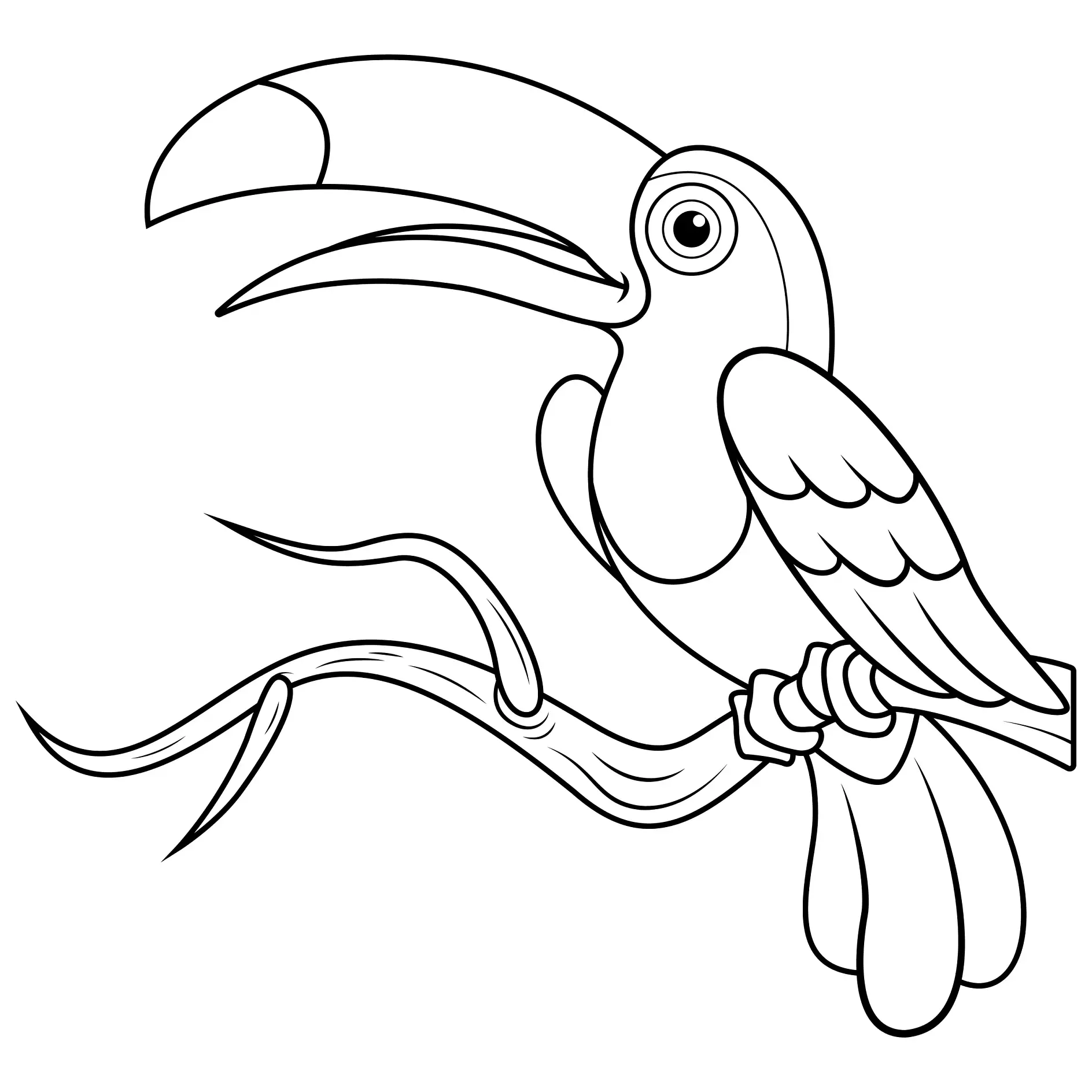Ausmalbild Vogel sitzt auf gebogenem Ast