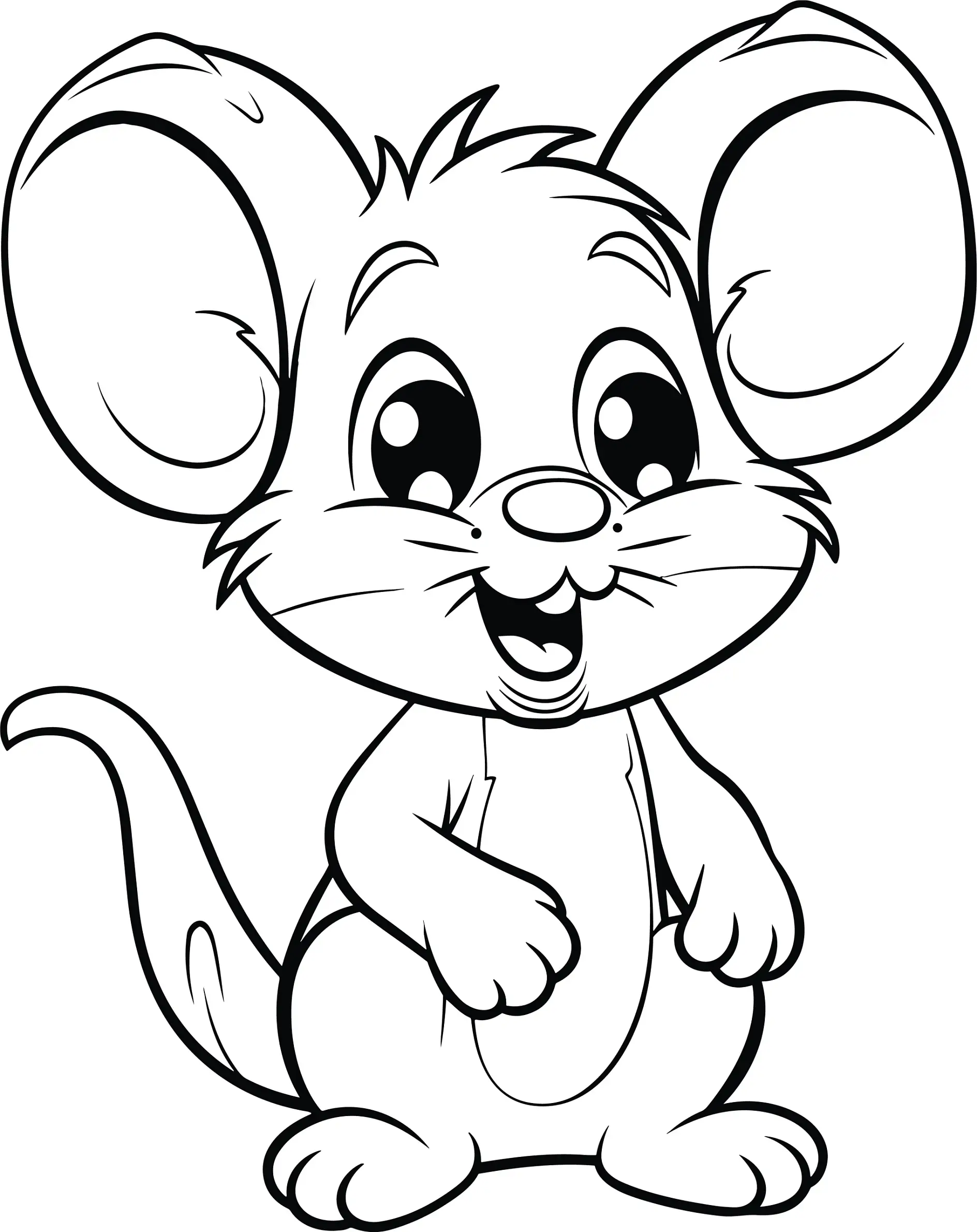 Ausmalbild Maus aufrecht stehend mit lächelndem Gesicht