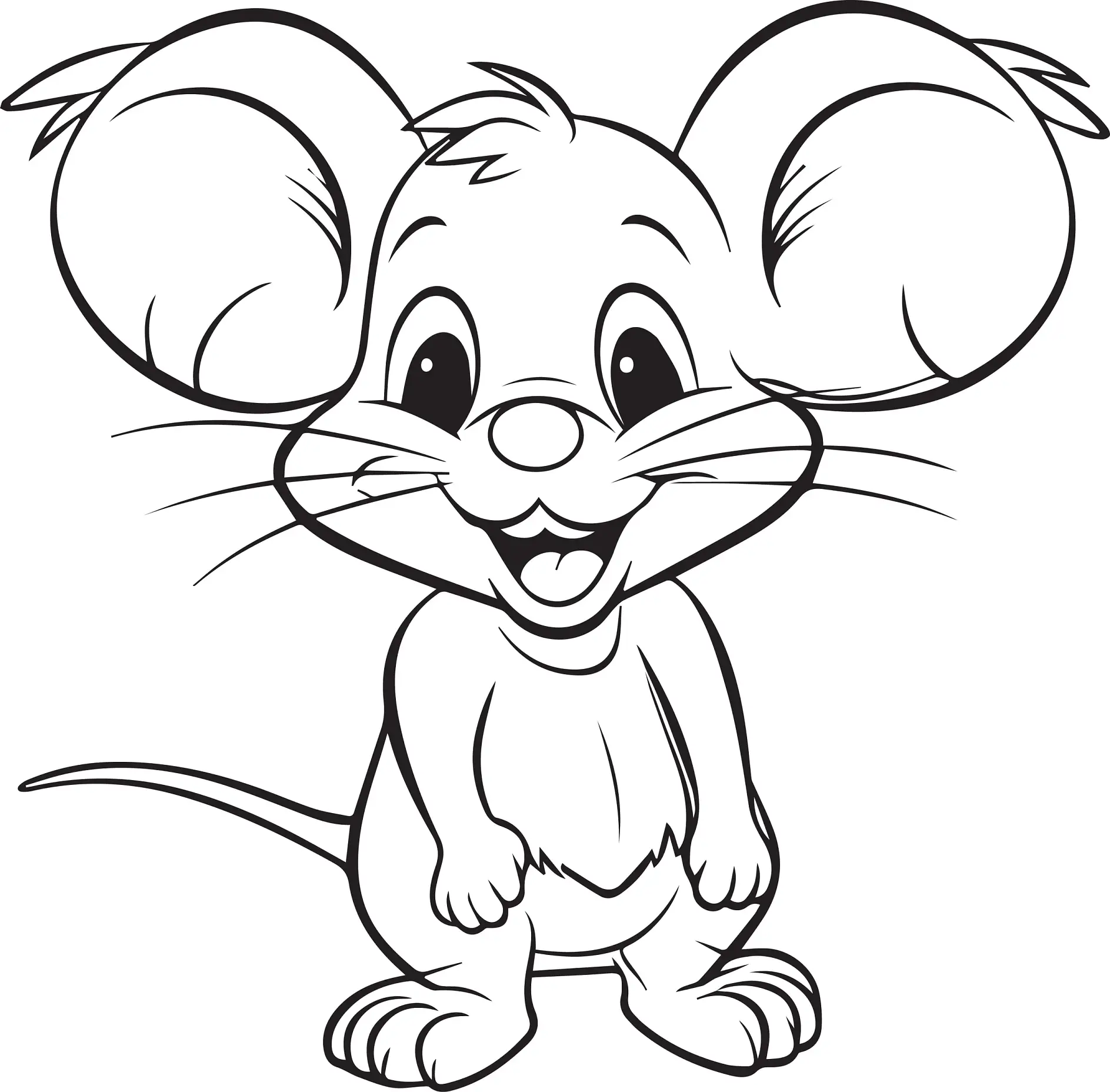 Ausmalbild Maus frontal stehend lächelnd