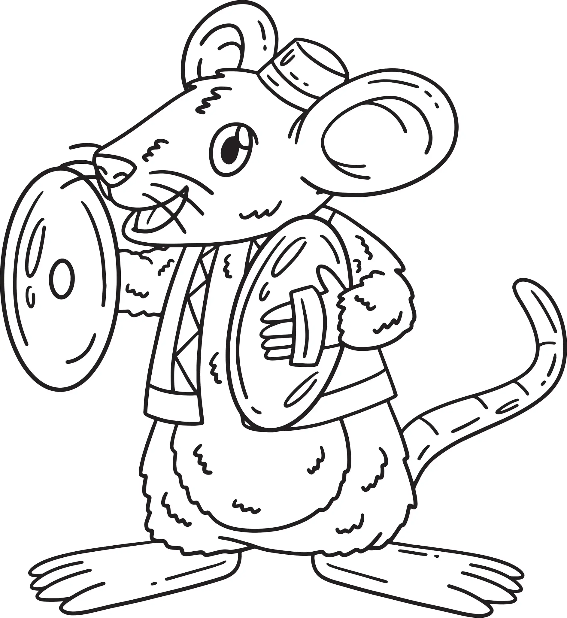 Ausmalbild Maus mit Cymbalen und Weste stehend