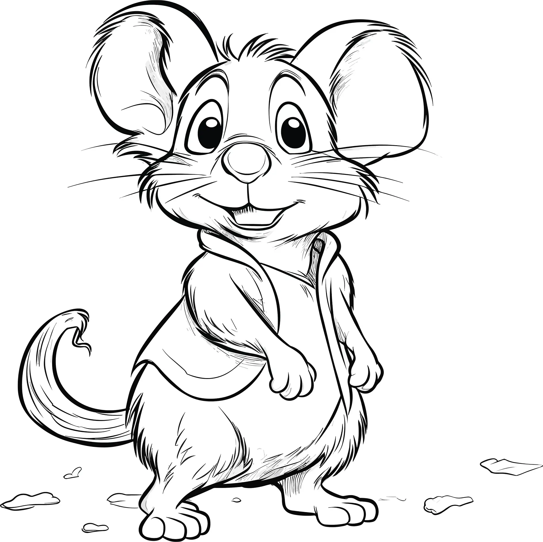 Ausmalbild Maus mit Jacke lächelt stehend