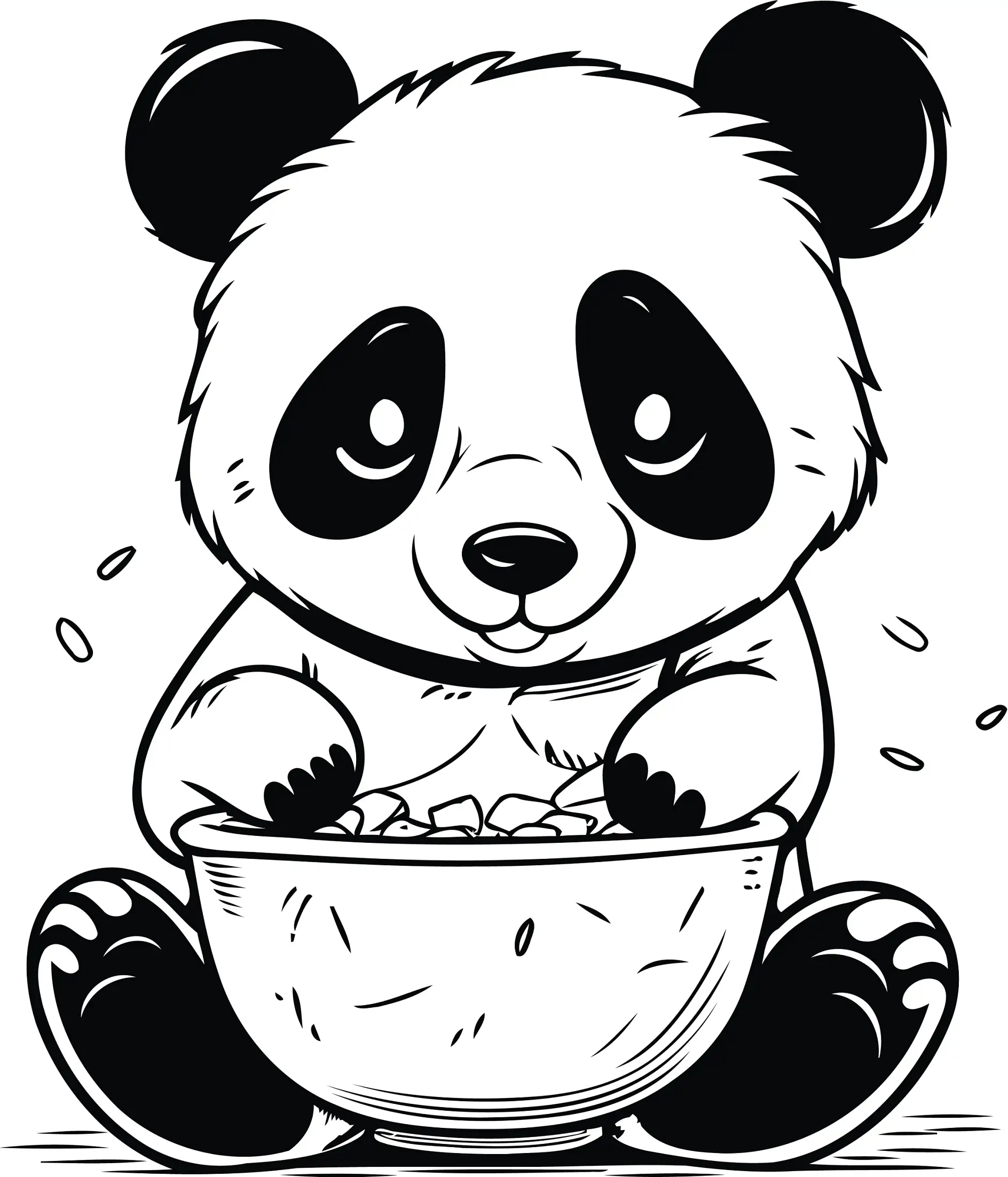 Ausmalbild Panda in Schüssel mit Reis