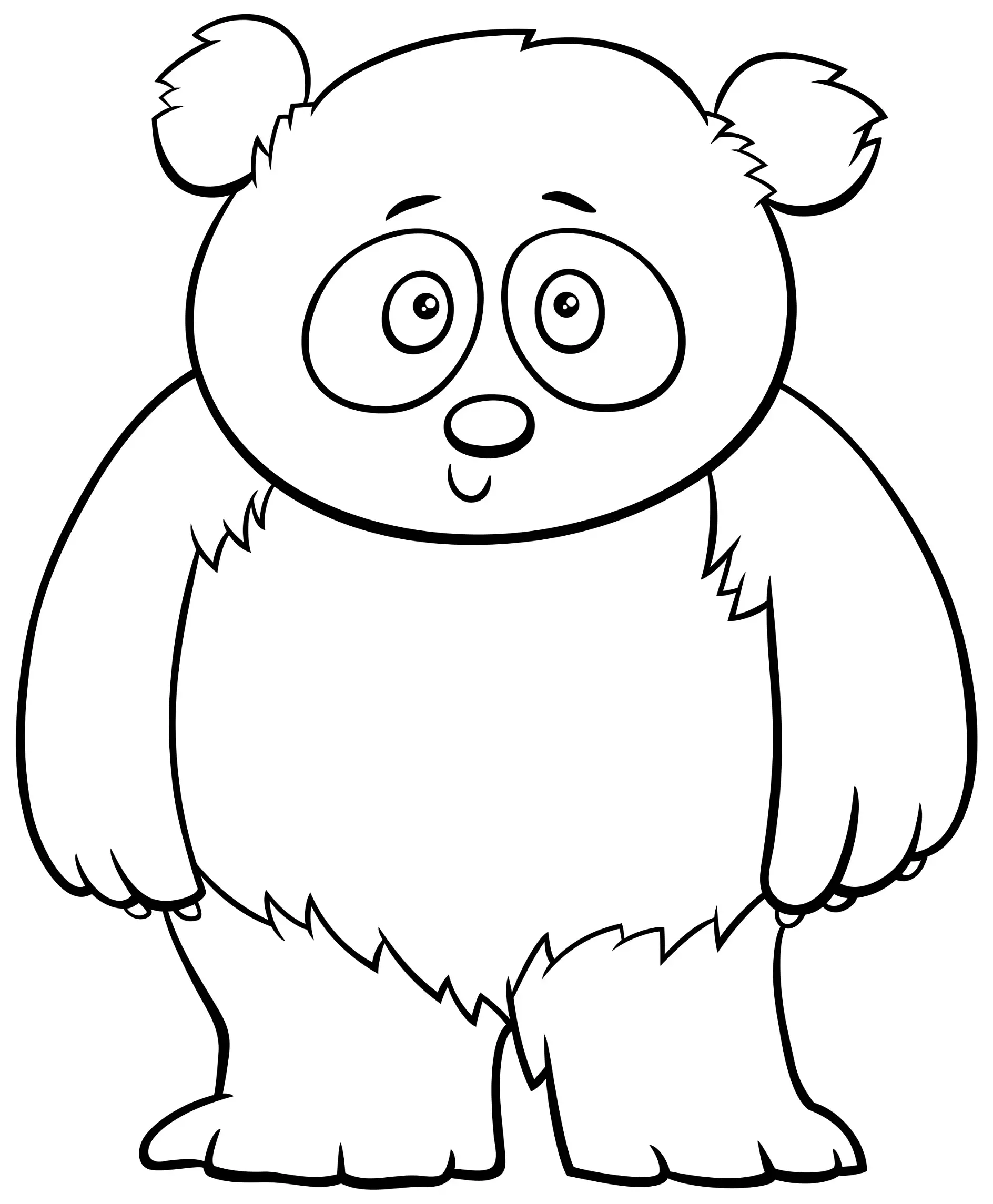 Ausmalbild stehender Panda mit großen Augen