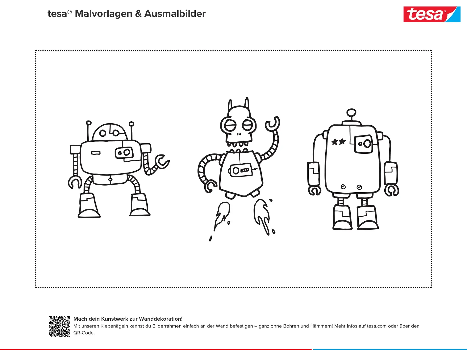 Ausmalbild Drei Roboter mit verschiedenen Formen und Gesichtern