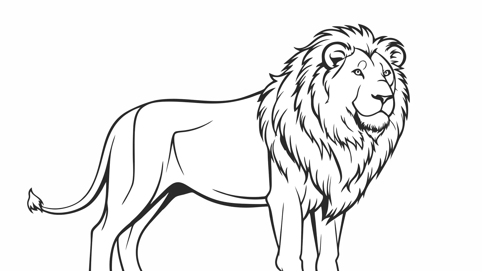 Ausmalbild Löwe stolz stehend Seitenblick
