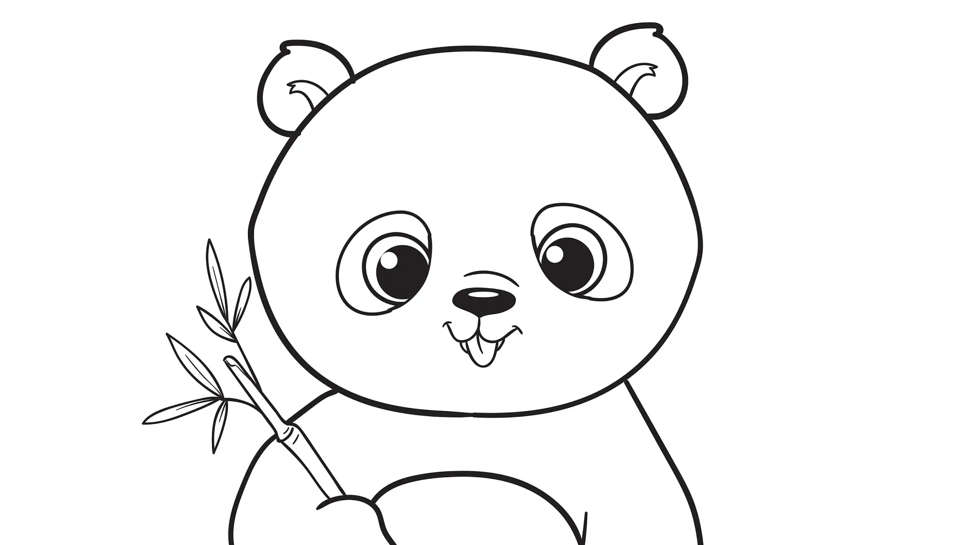 Ausmalbild niedlicher Panda hält Bambuszweig