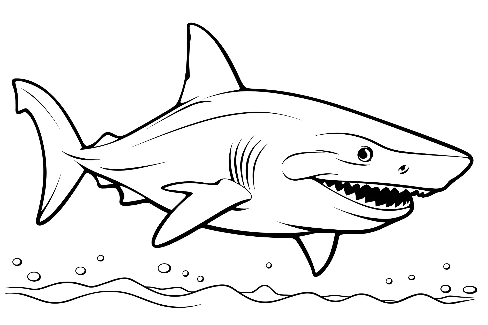 Cute Shark With coloring book pages picture, line art, outline drawing vector illustration