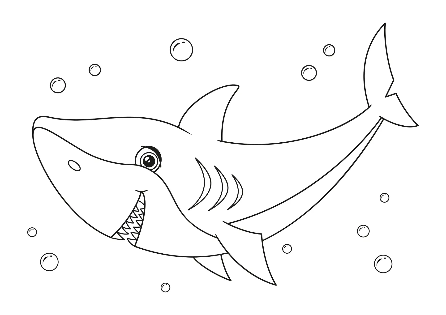 Сute shark swims coloring page