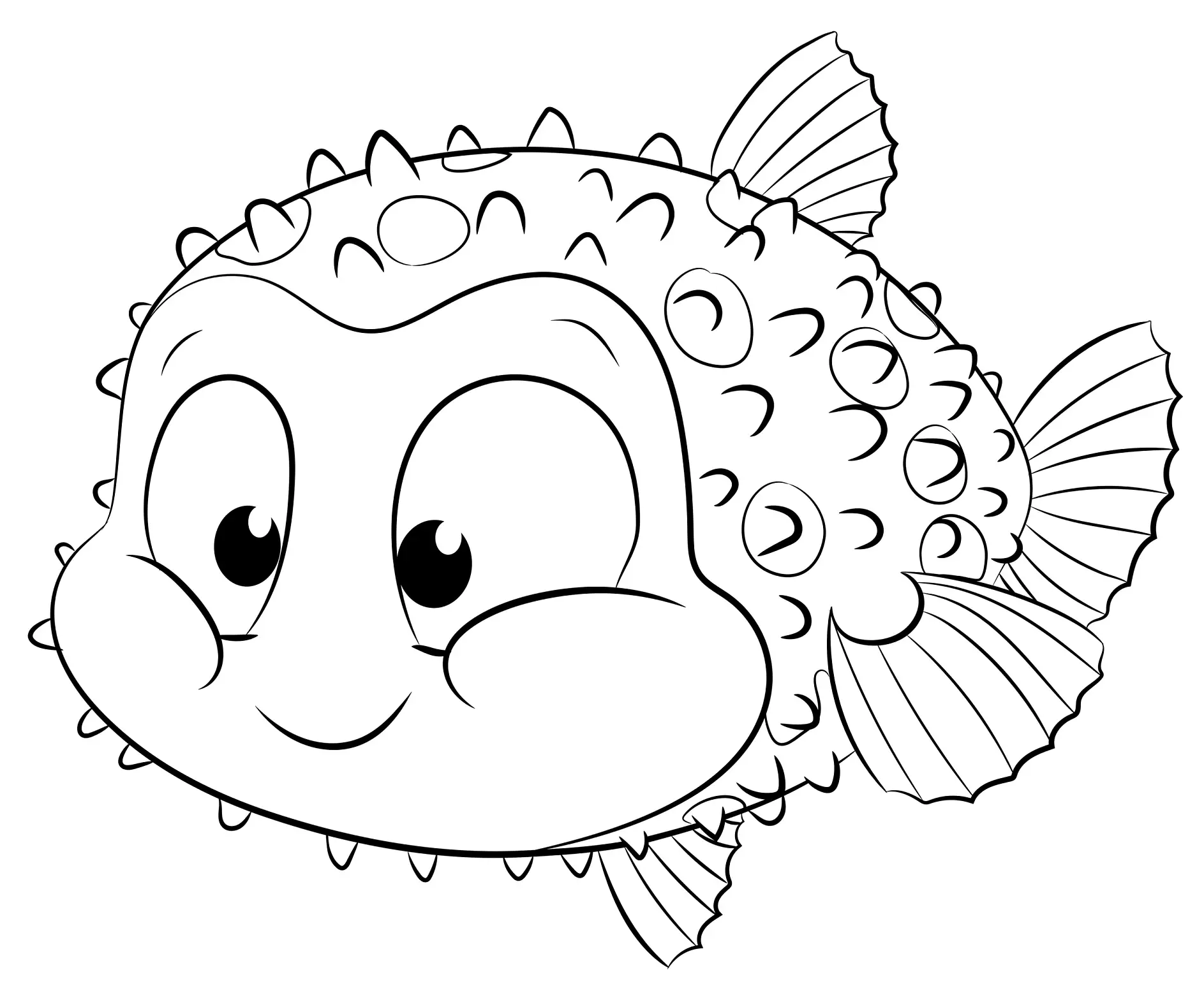 Ausmalbild Fisch mit großen Augen und lächelndem Gesicht