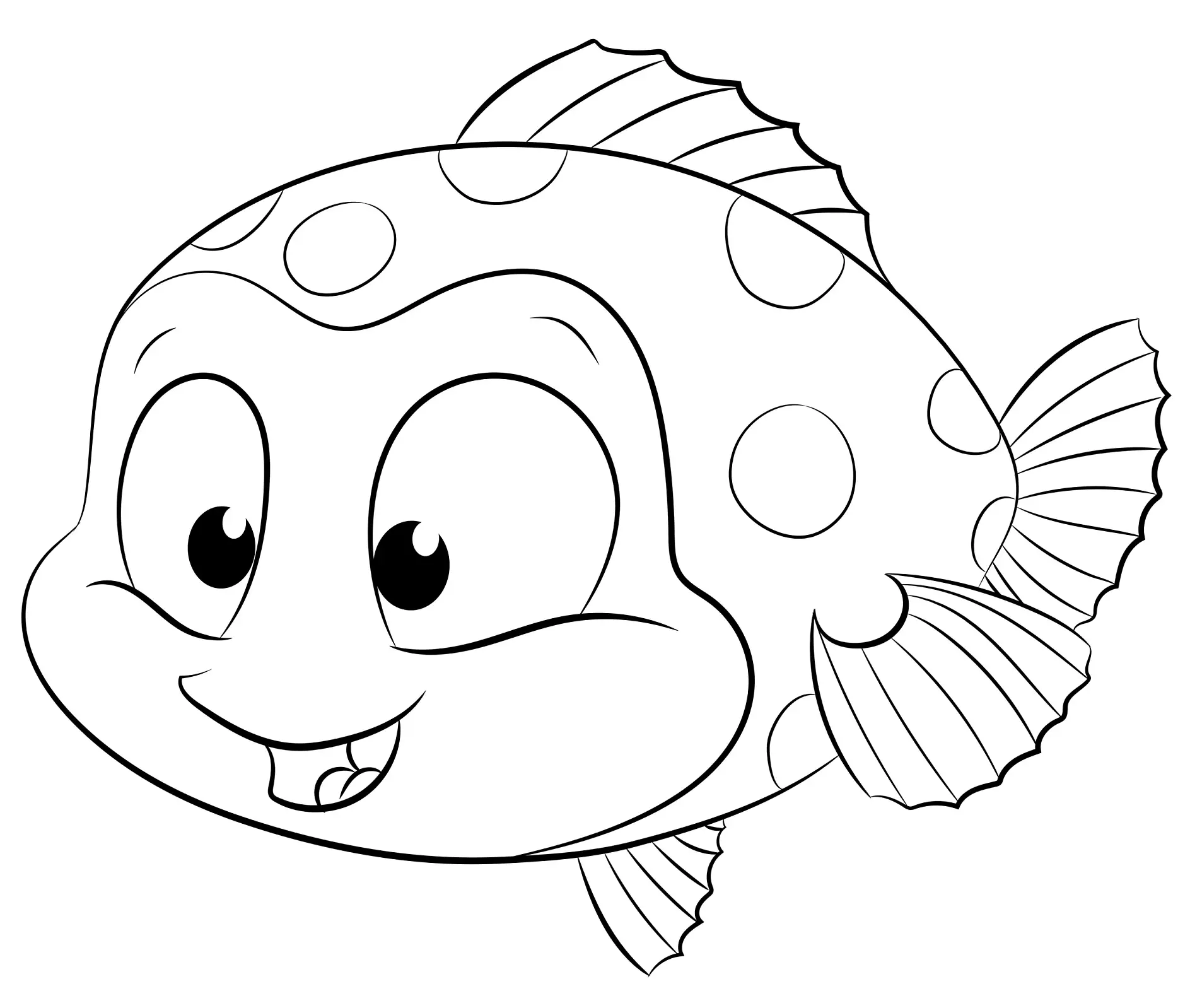 Ausmalbild Fisch mit Punkten und lächelndem Gesicht