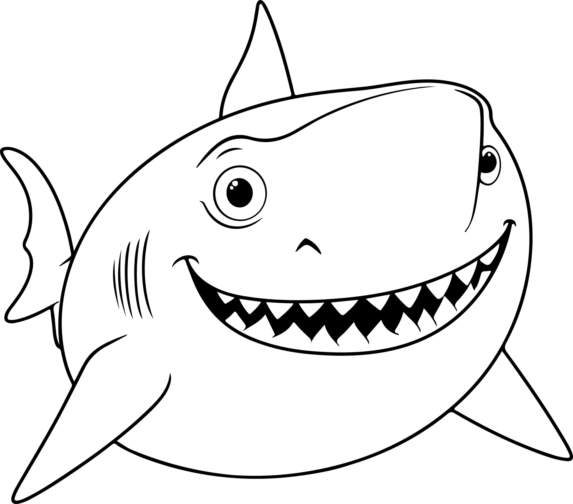 Ausmalbild fröhlicher Hai frontal