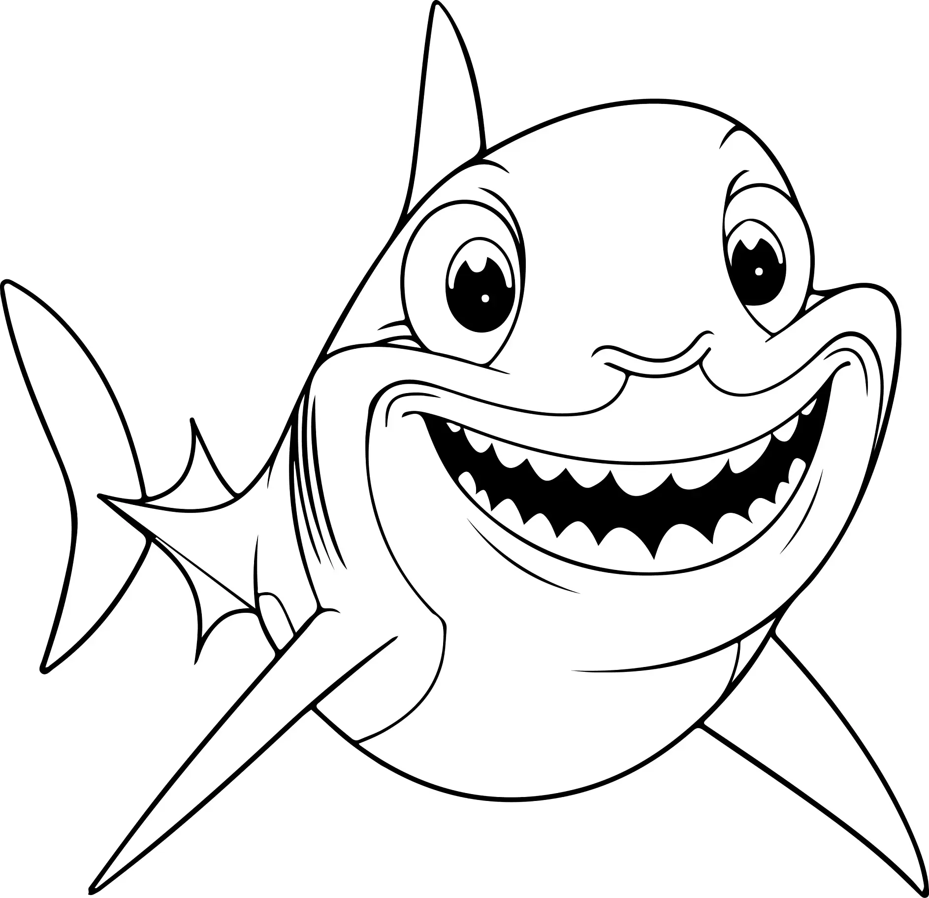 Ausmalbild Hai mit breitem Lächeln