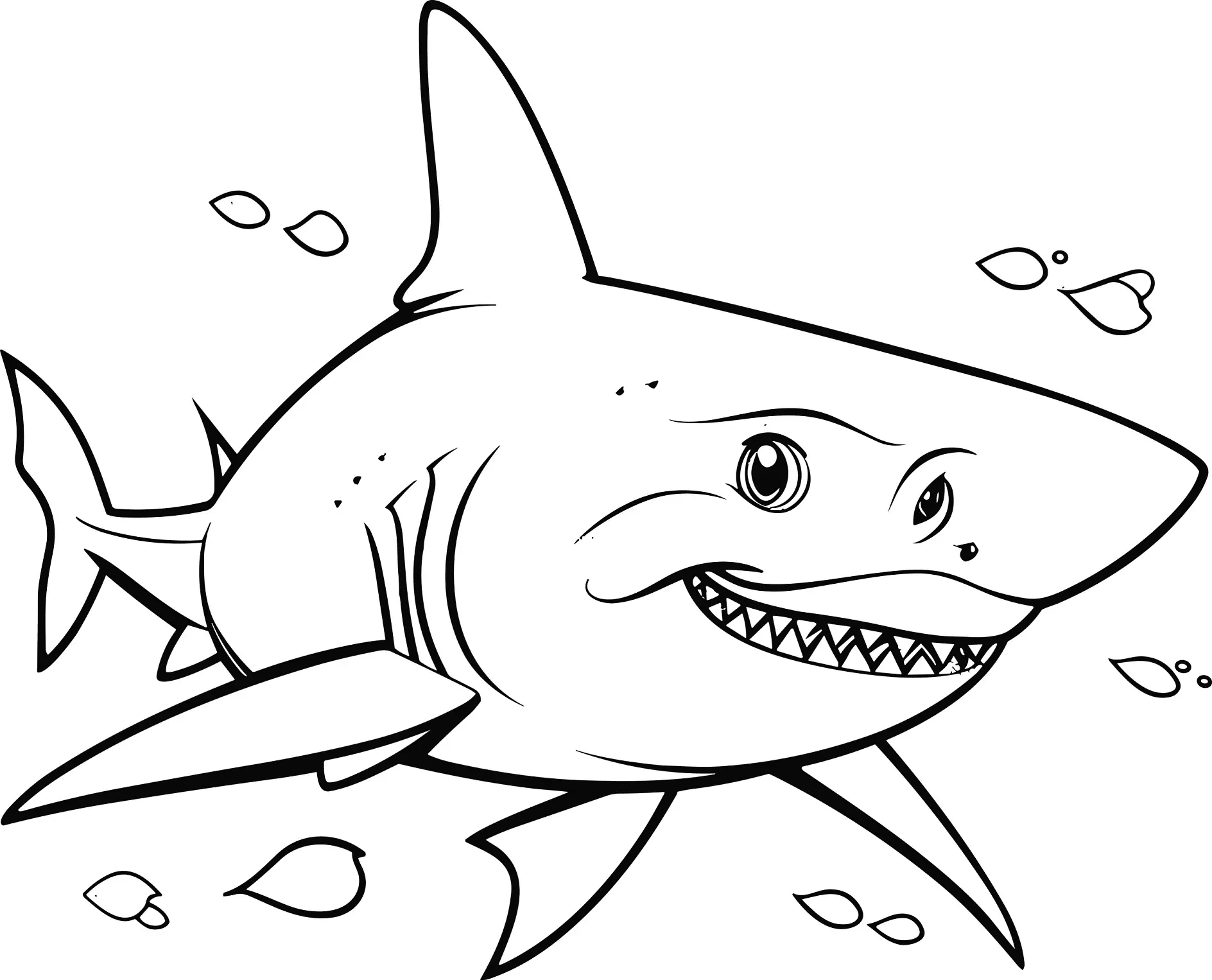 Ausmalbild Hai mit verspieltem Ausdruck