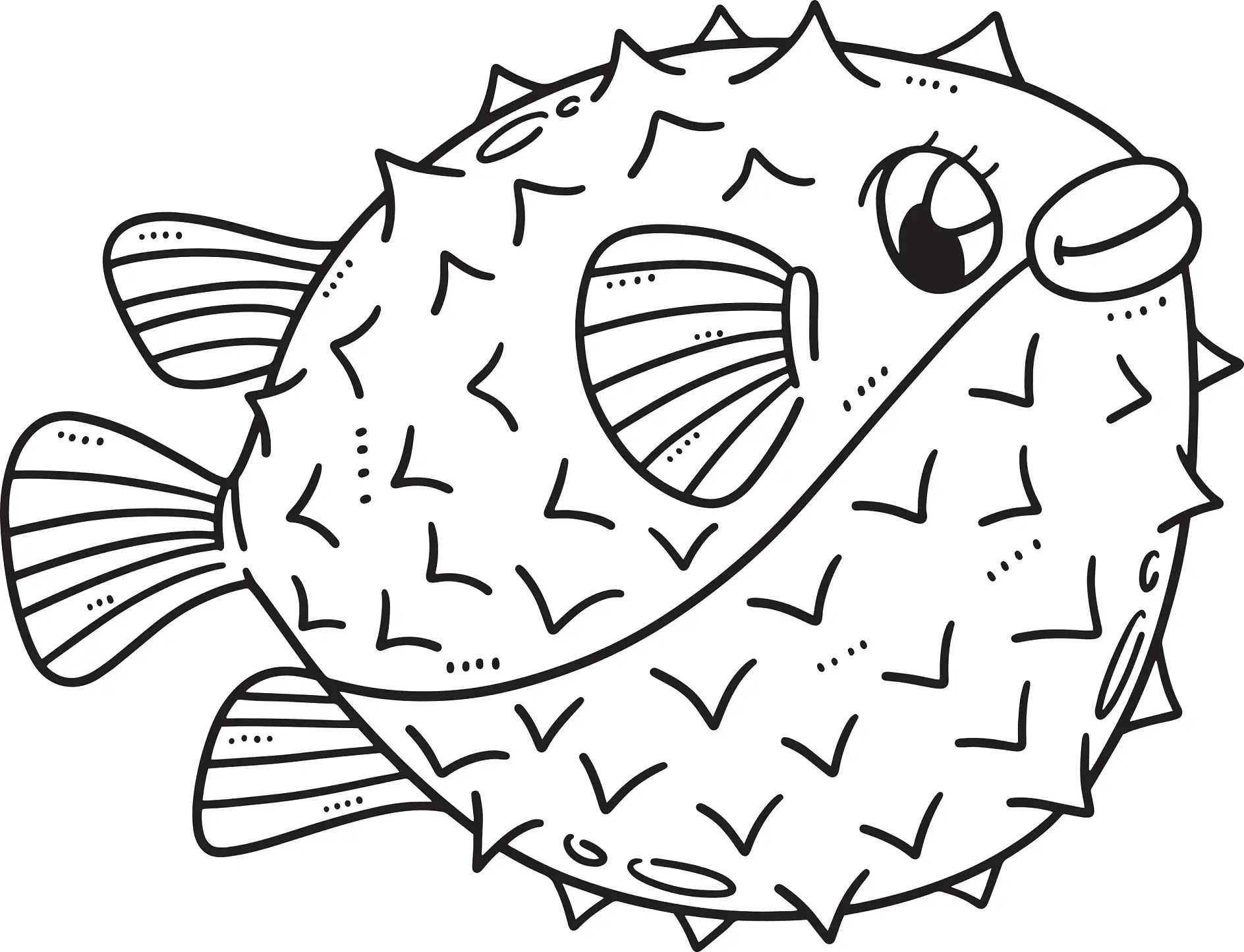 Ausmalbild Kugelfisch mit Stacheln