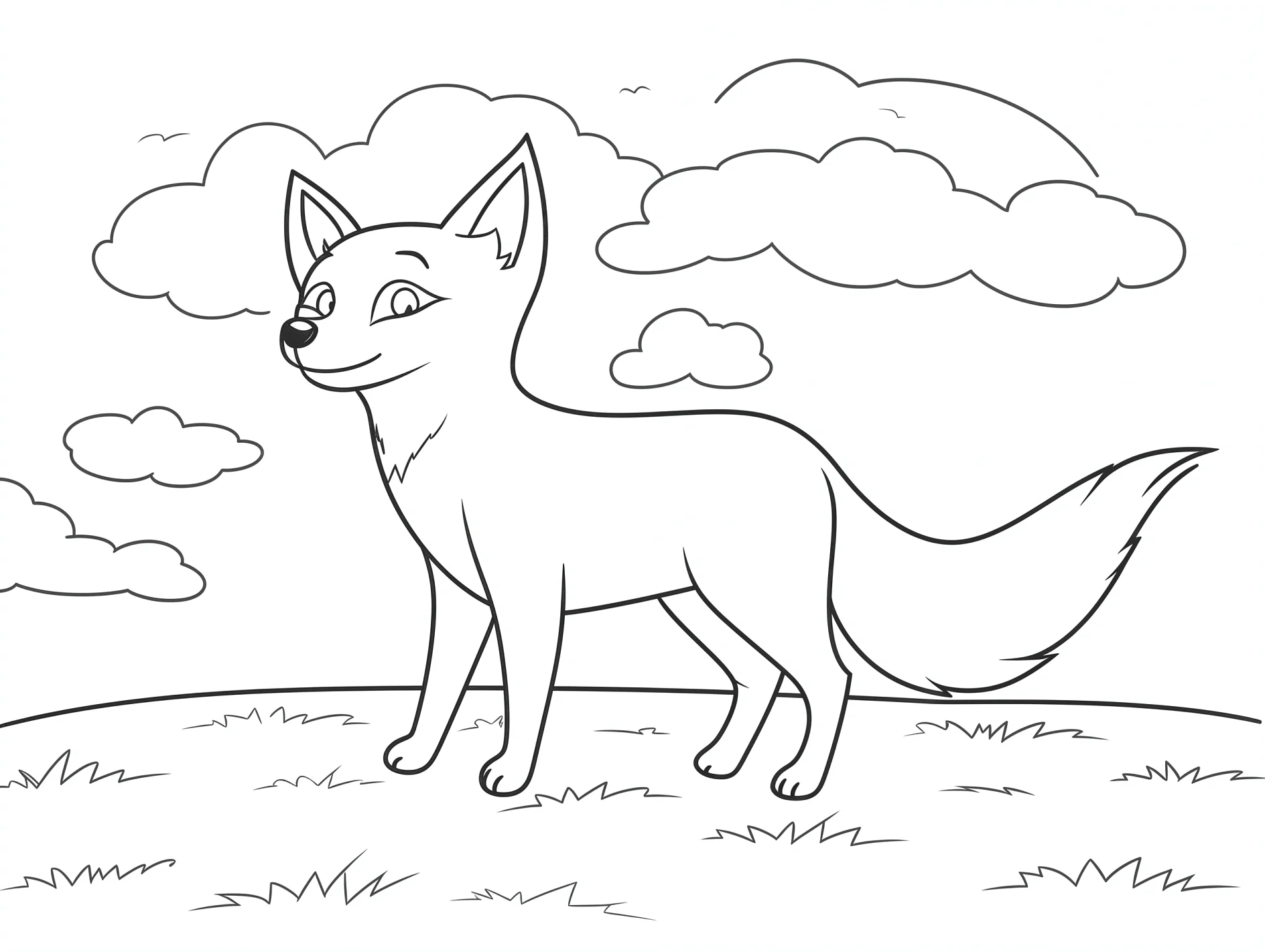 Vorlage Fuchs auf Hügel unter Wolkenhimmel zum Ausmalen Ausmalbild Fuchs auf Hügel unter Wolkenhimmel