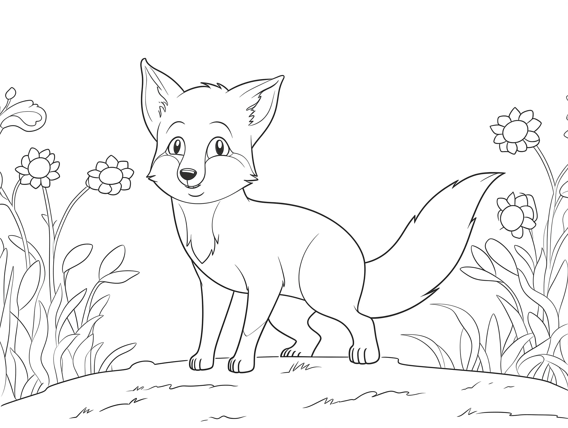 Vorlage Fuchs im Blumenfeld zum Ausmalen Ausmalbild Fuchs im Blumenfeld