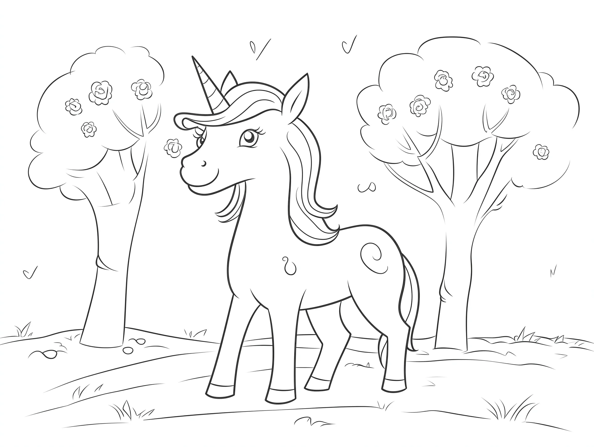 Vorlage Einhorn im Obstgarten zum Ausmalen Ausmalbild Einhorn im Obstgarten