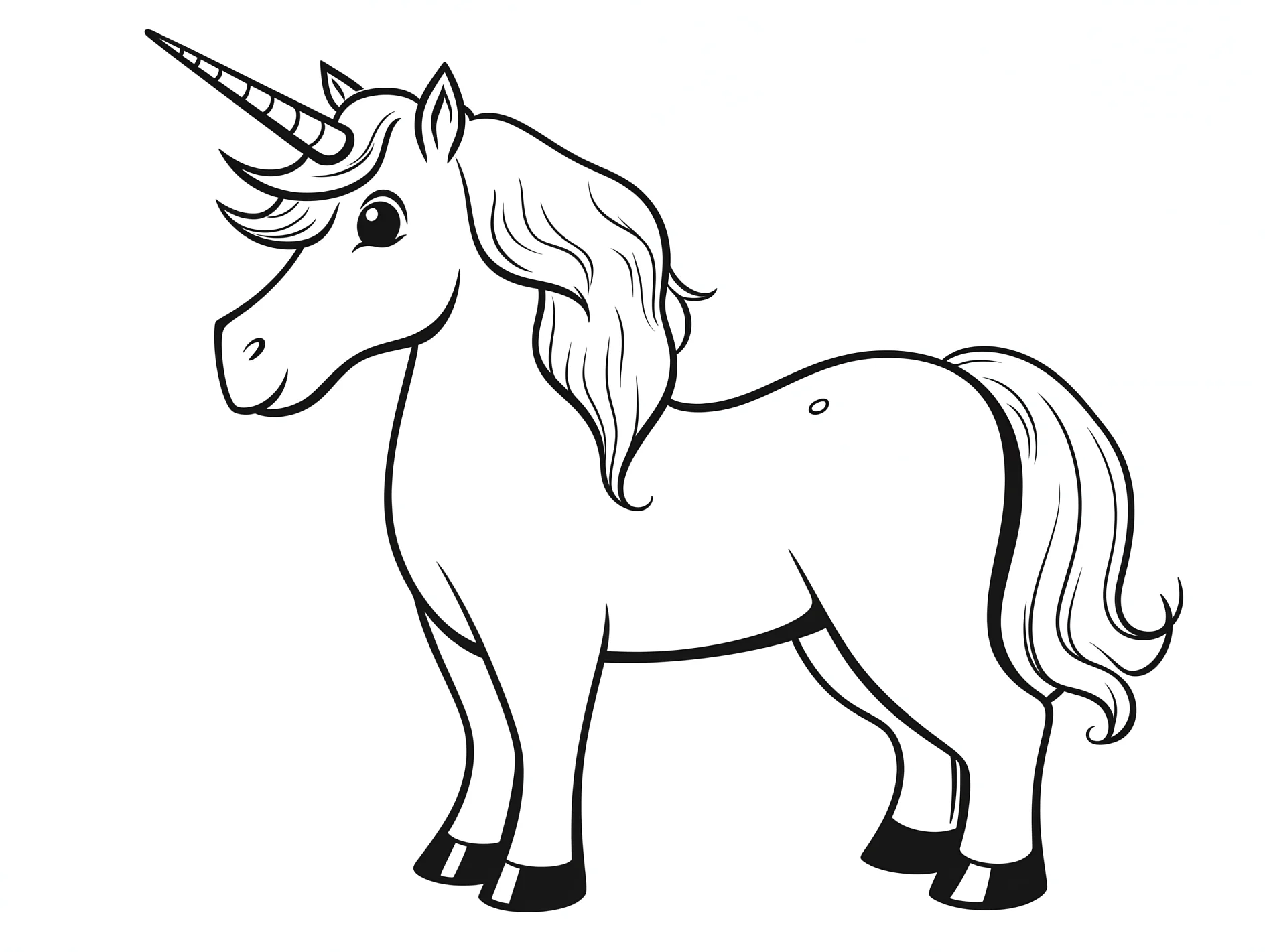 Vorlage Einhorn seitlich mit geschwungener Mähne zum Ausmalen Ausmalbild Einhorn seitlich mit geschwungener Mähne