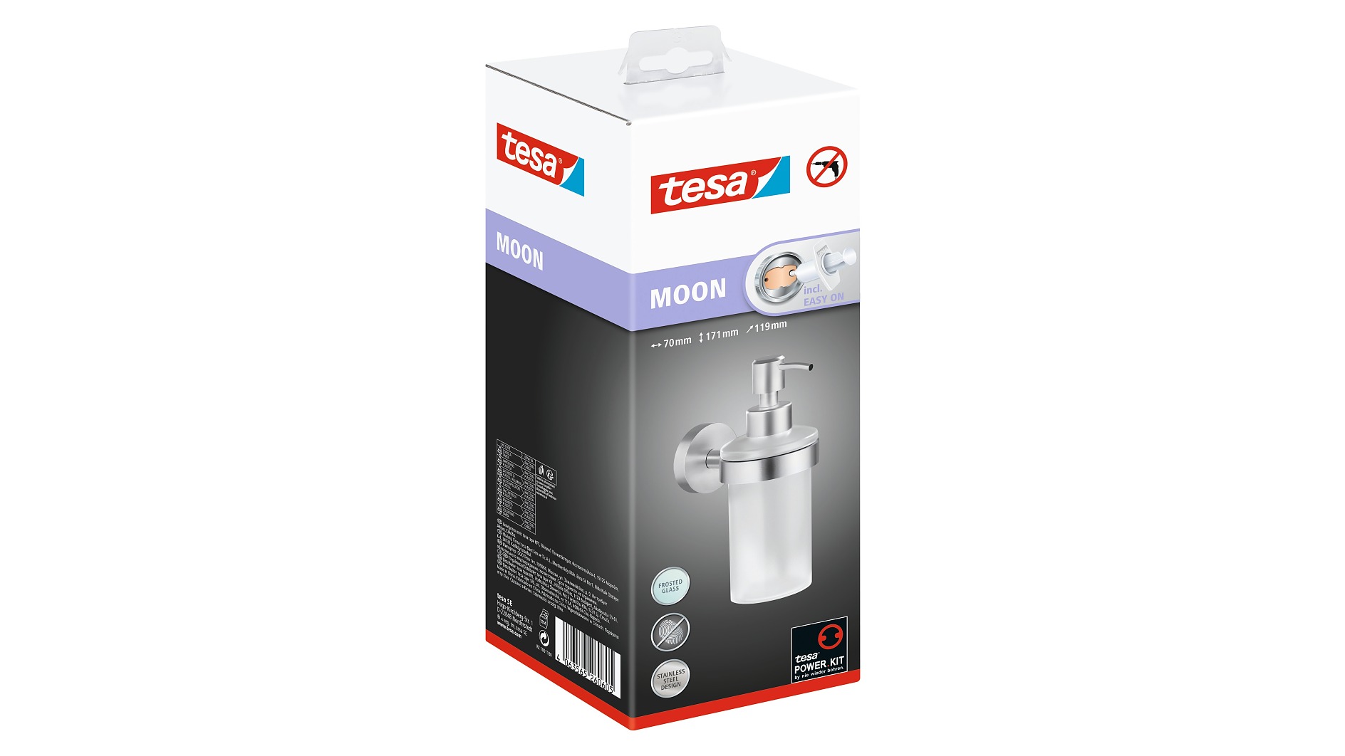 tesa® MOON Soap Dispenser, Self-Adhesive, Stainless Steel - tesa