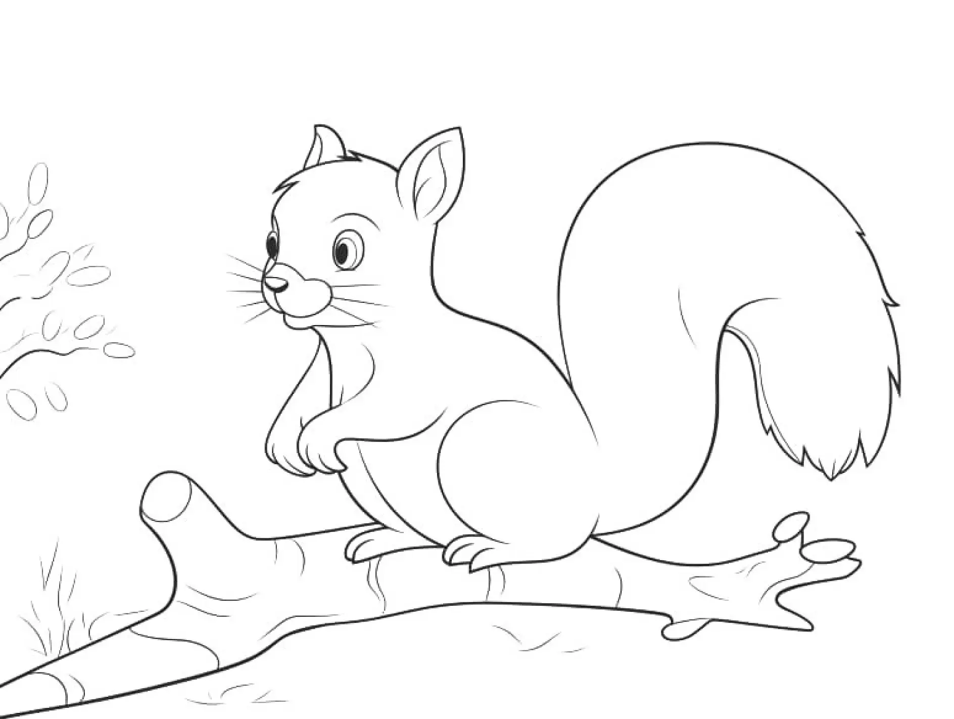 Ausmalbild Eichhörnchen sitzt auf Ast