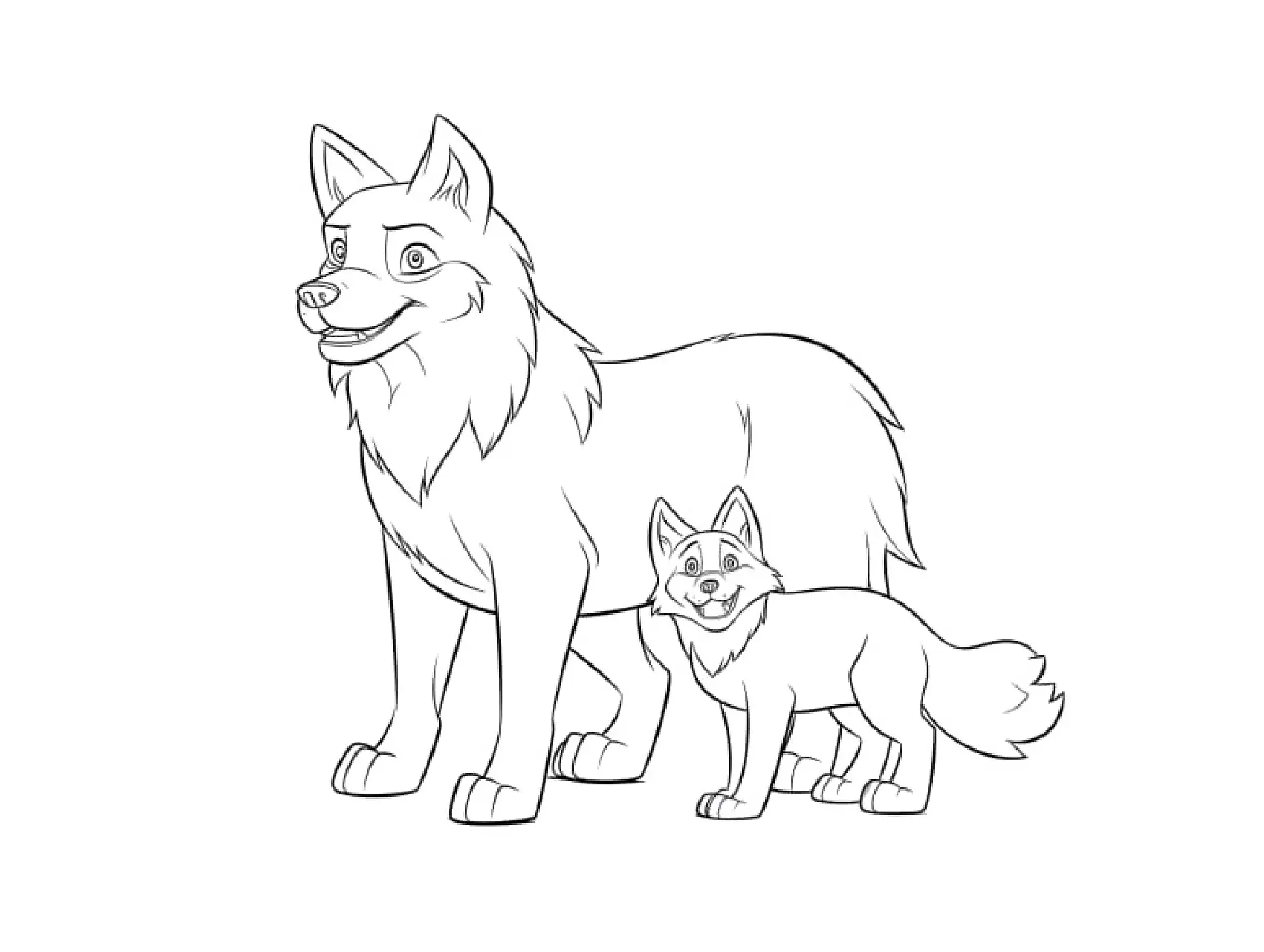 Ausmalbild zwei Wölfe Mutter und Junges