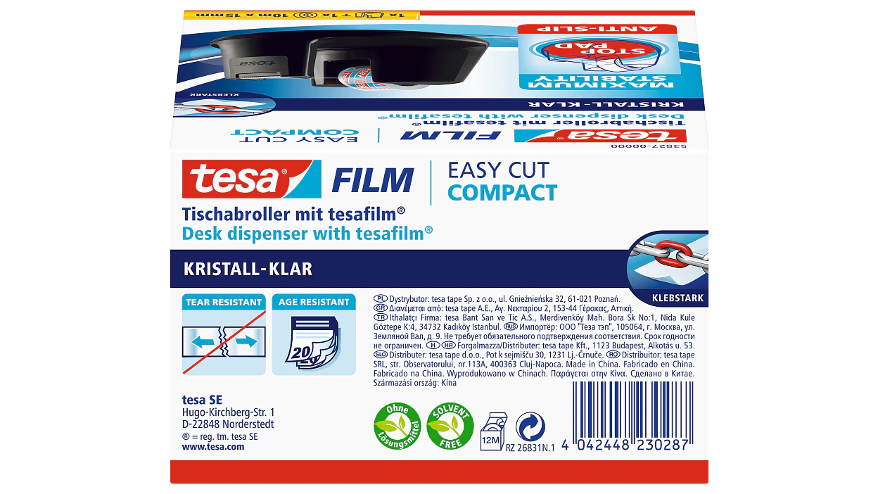 [en-en] 1 x tesafilm Crystal-clear 10m x 15mm + Compact Dispenser, Black, Folding Box