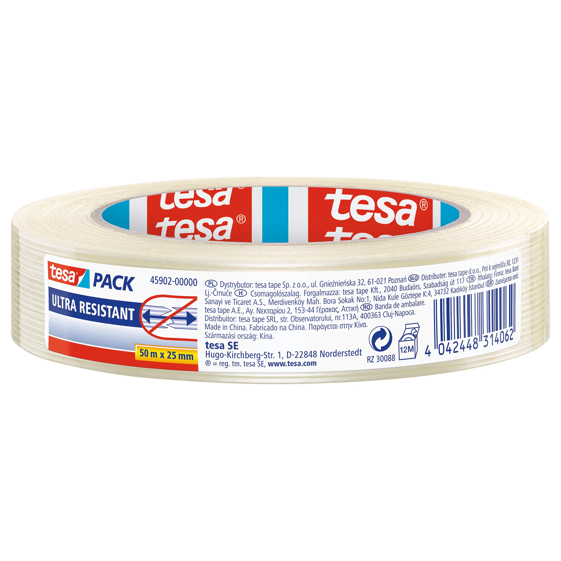 [en-en] tesapack Ultra resistant monofilament tape, 25m:50mm