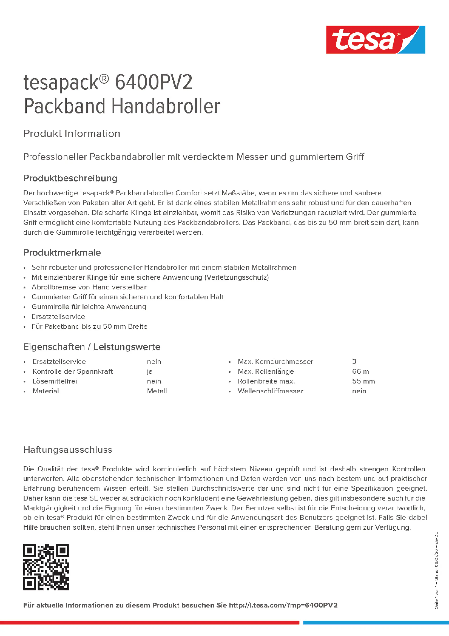 Product information_tesapack® 6400PV2_de-DE