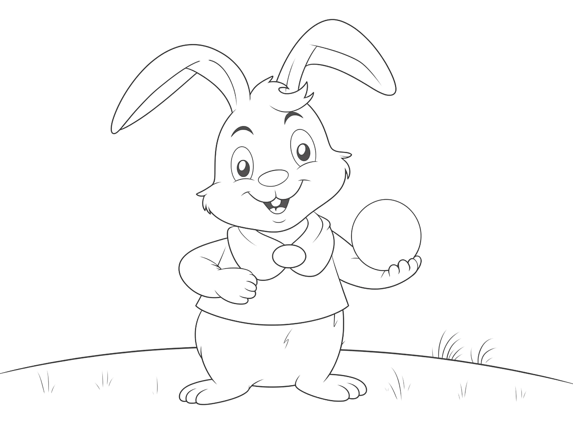 Ausmalbild Osterhase mit Ei in Hand